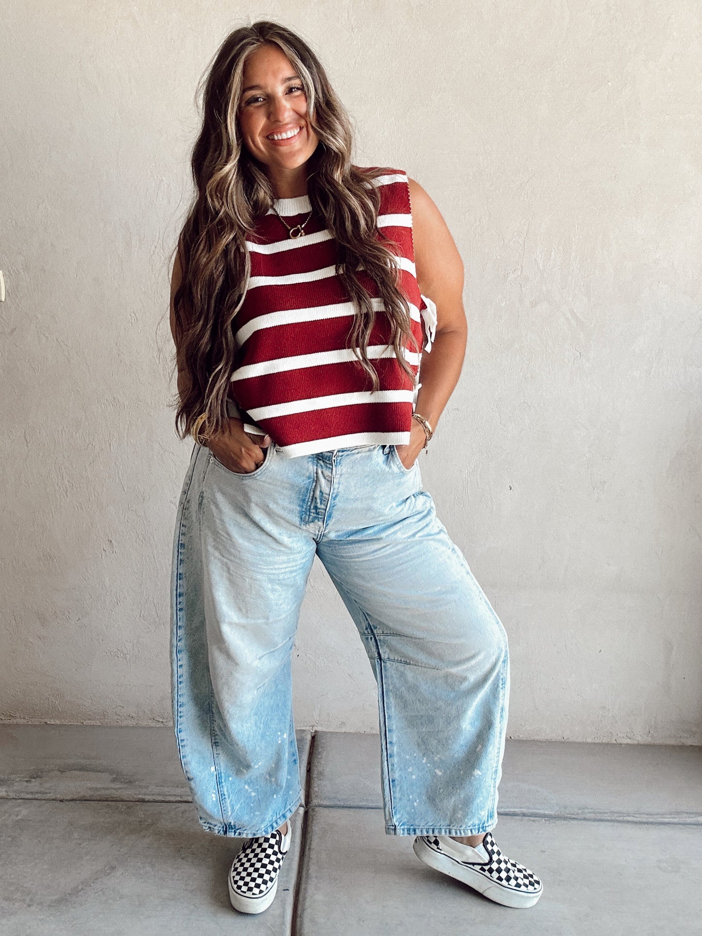 McKenna Striped Vest in Burgundy & Ivory