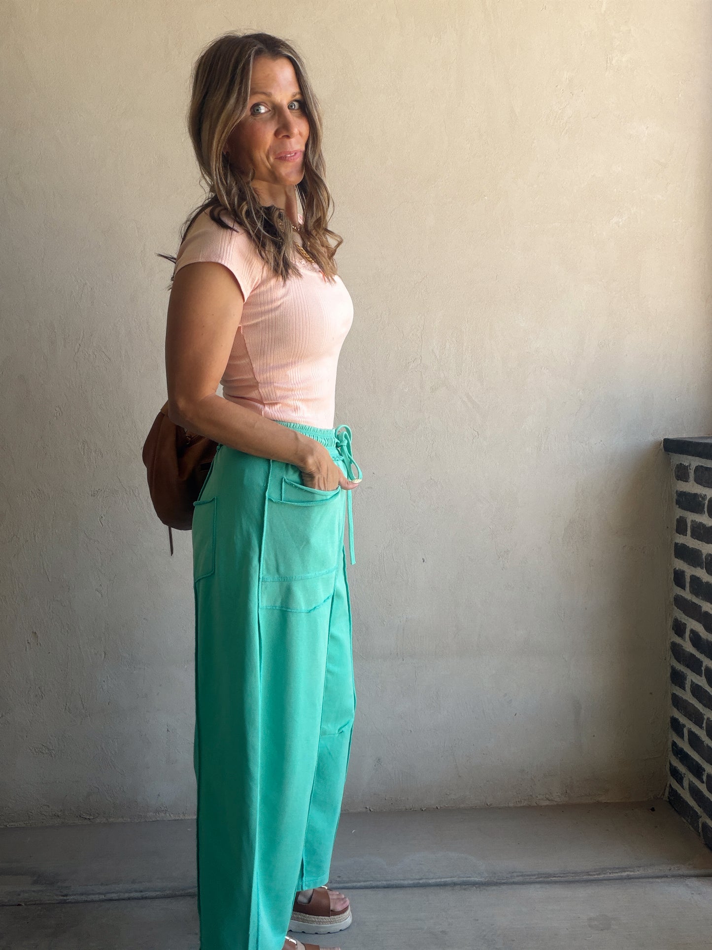 Heather Barrel Sweats in Teal