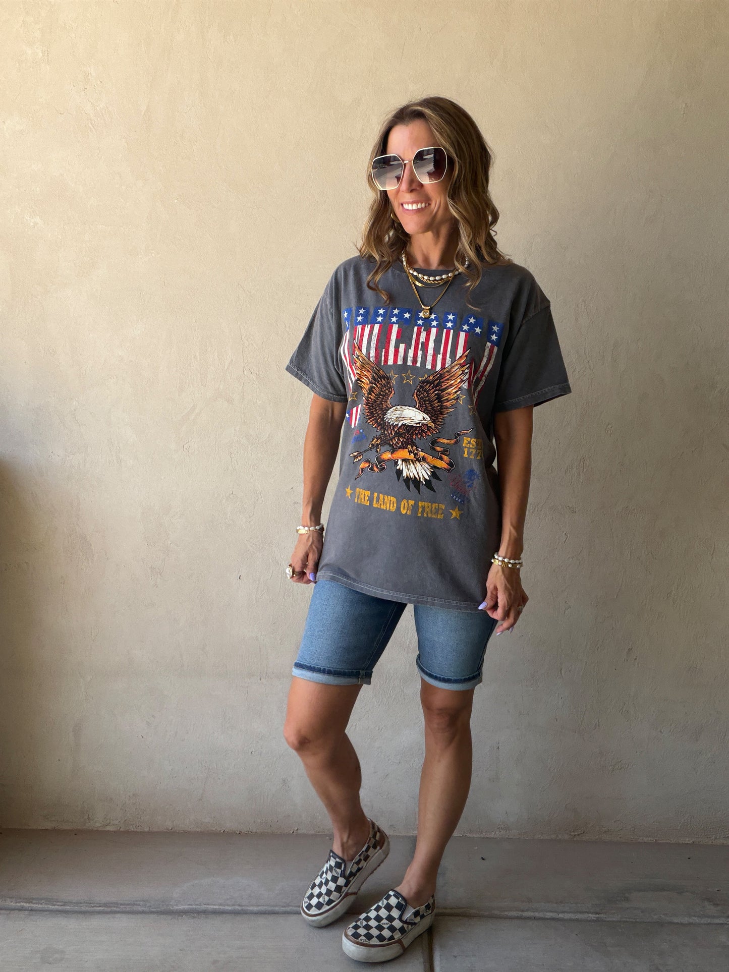 America Land of the Free Tee in Mineral Wash Gray