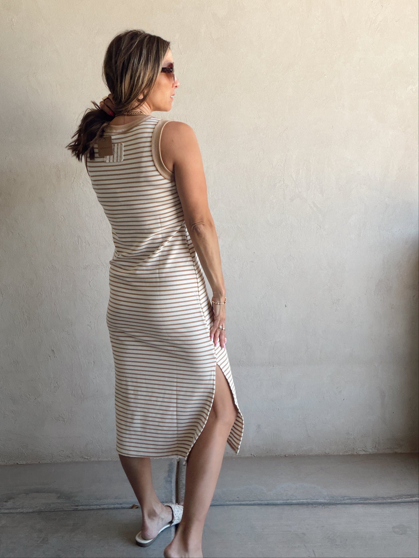 Iris Dress in Camel & Cream