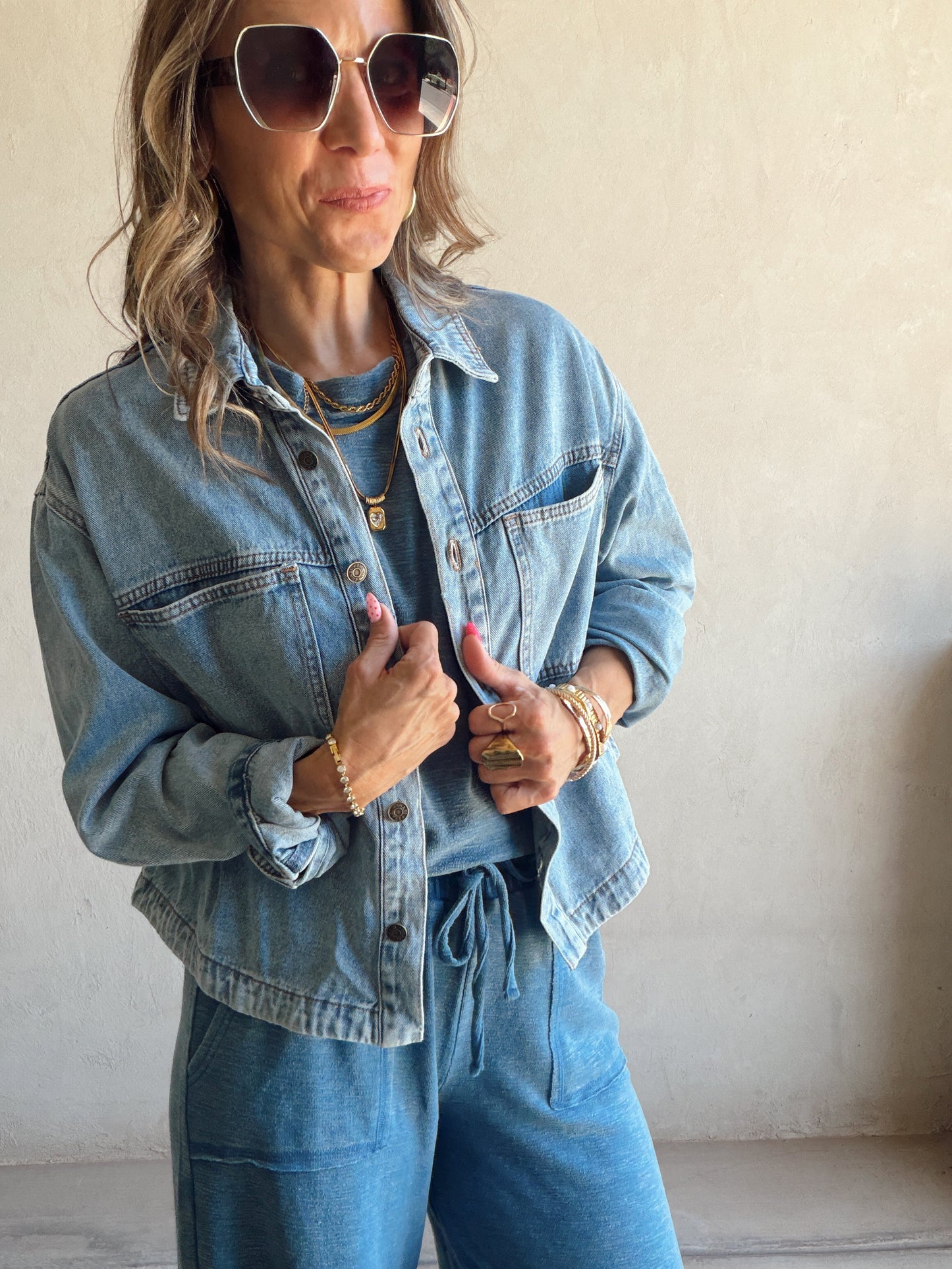 Bree Cropped Medium Wash Denim Jacket