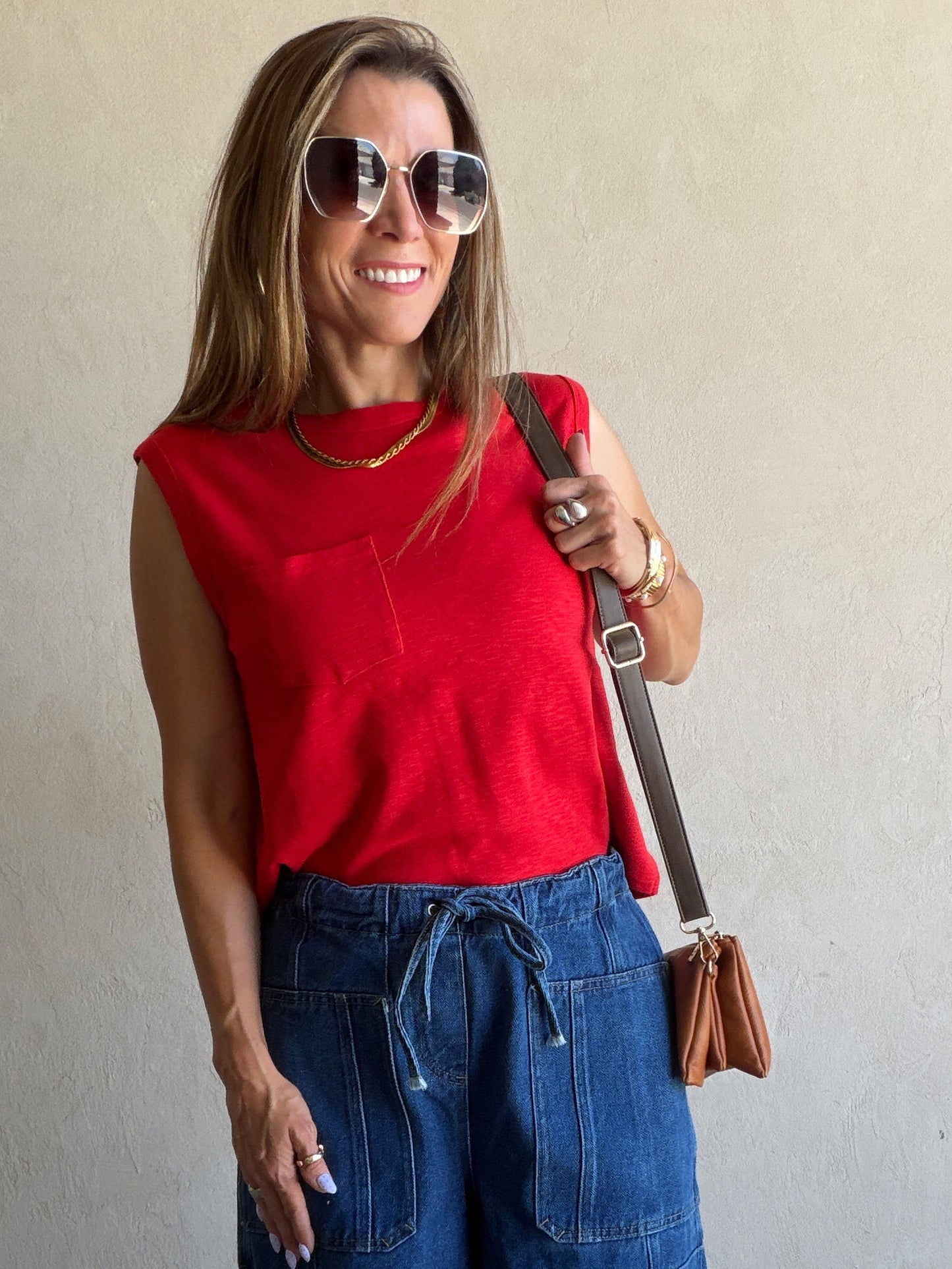 Wren Sleeveless Tank in Red