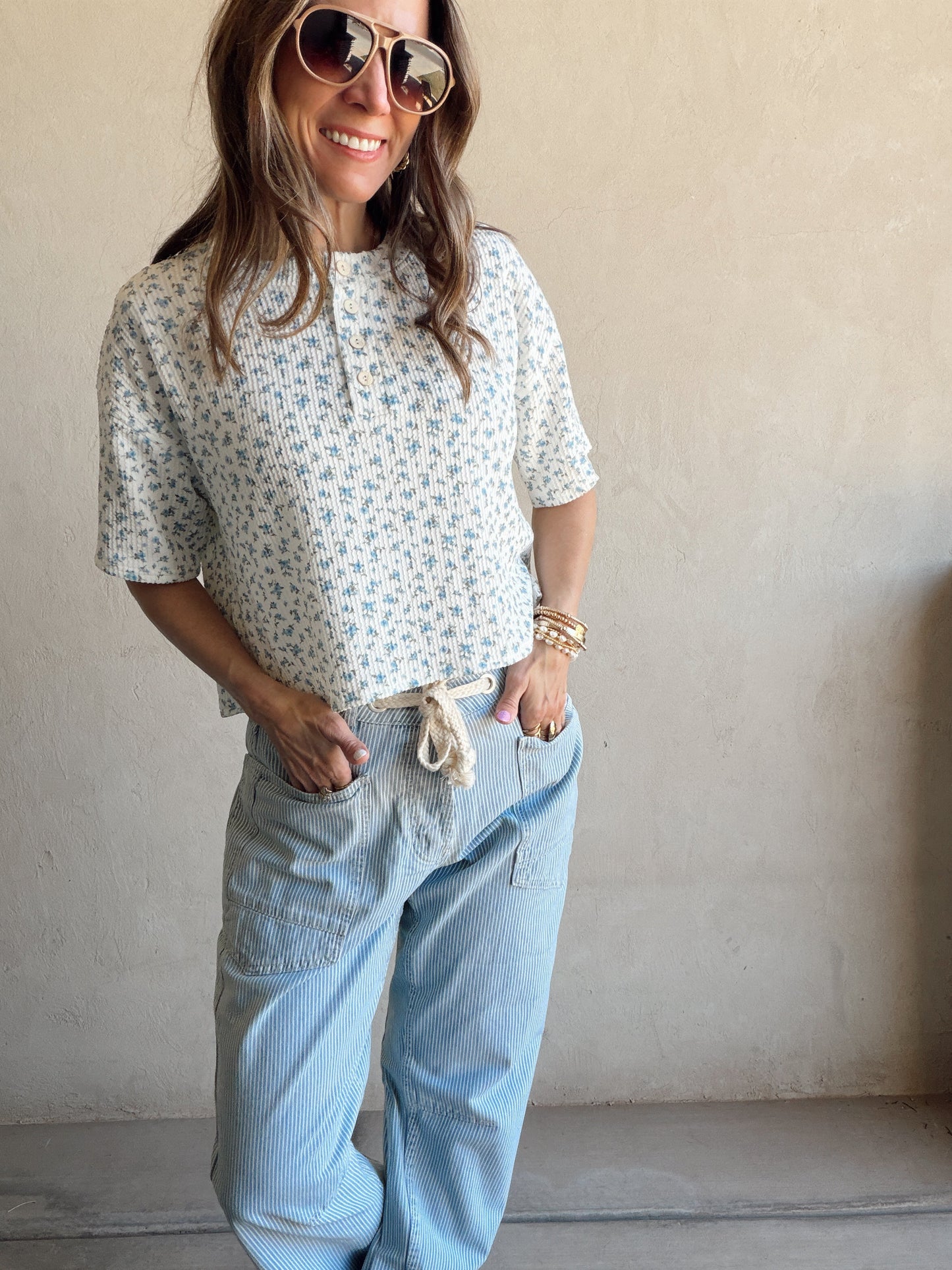 Luca Top in Ivory & Blue Floral