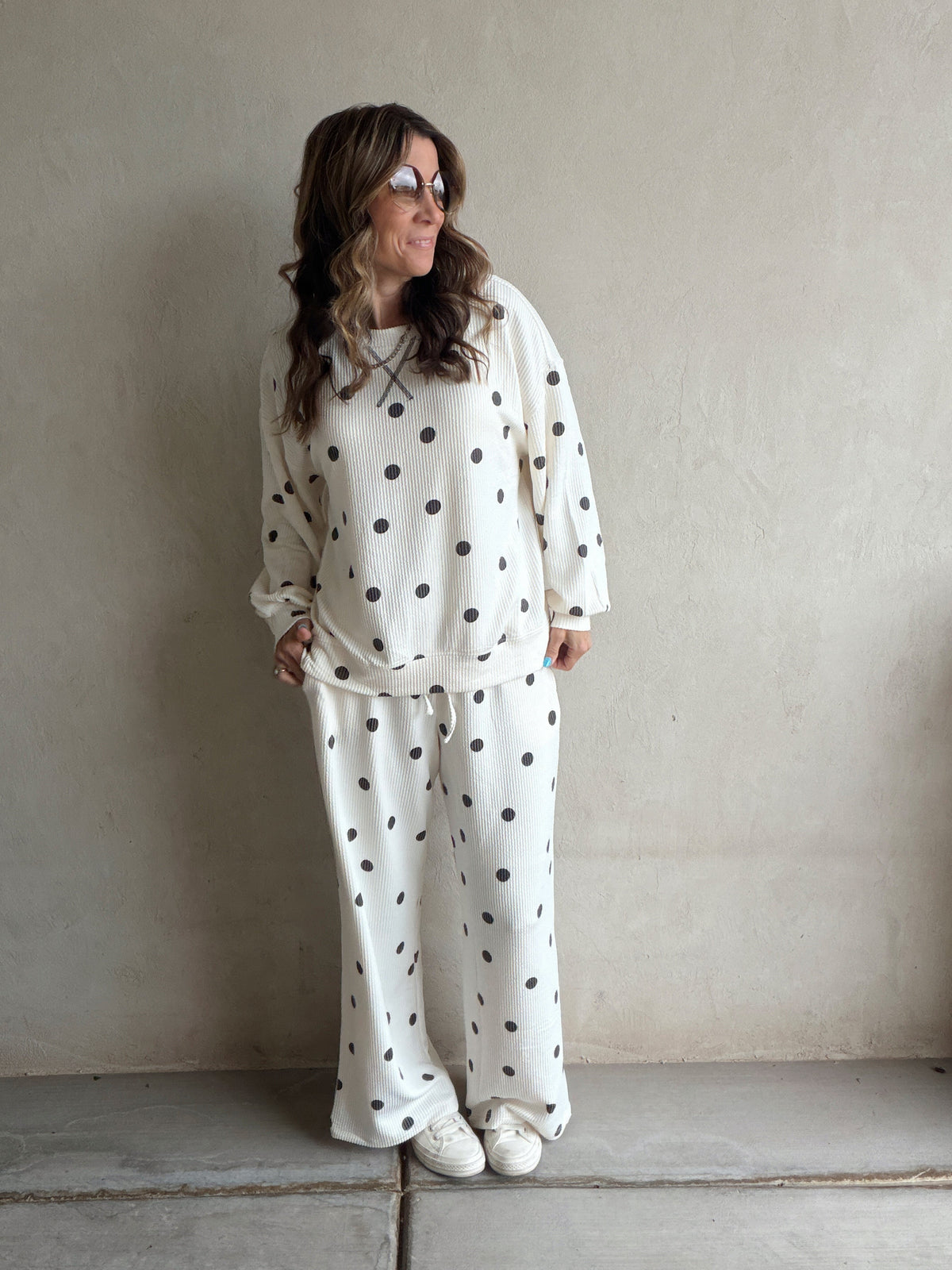 Rylee Ribbed Polka Dot Set in Ecru & Black