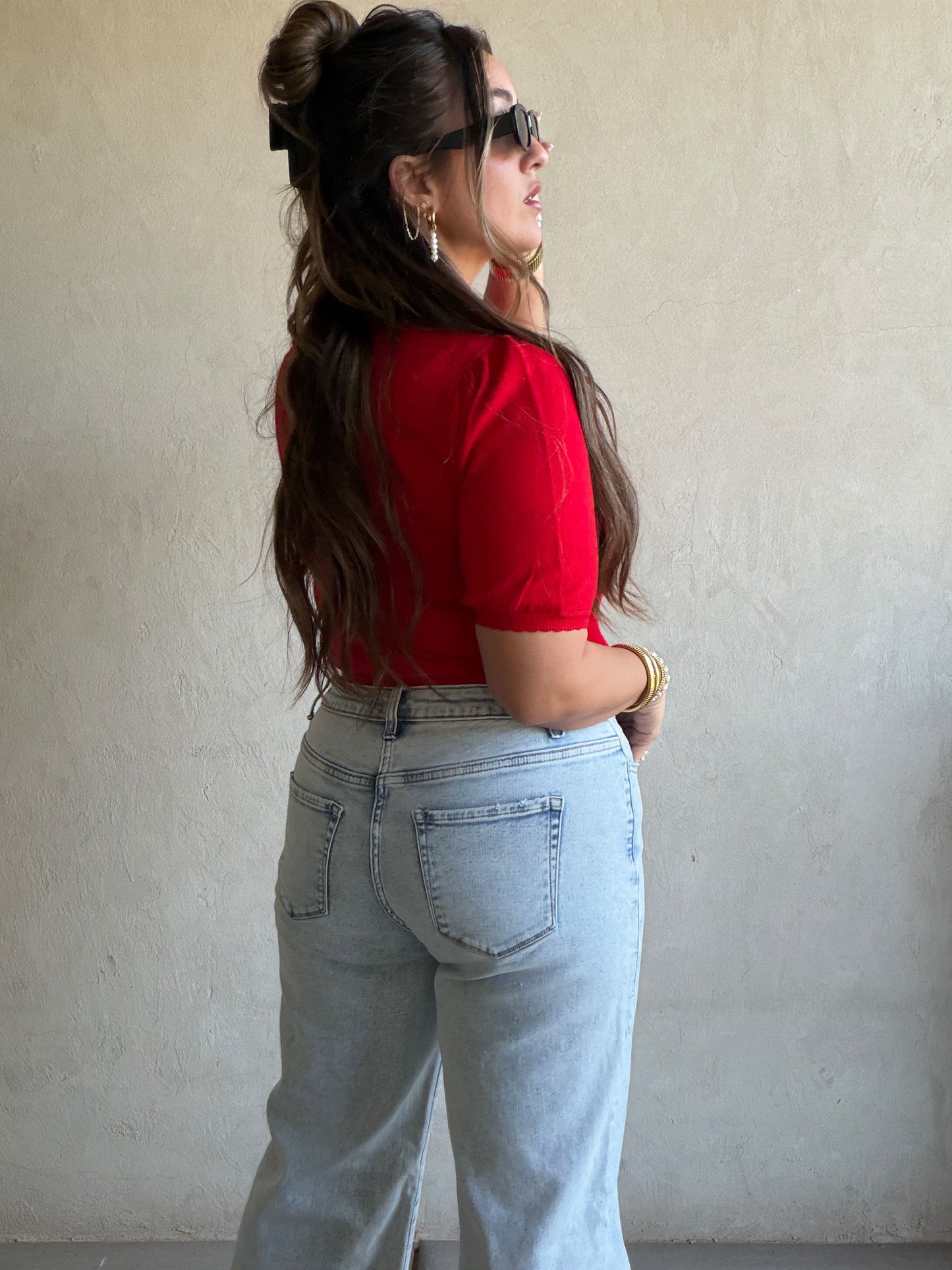 Emmie Button Down Sweater in Red