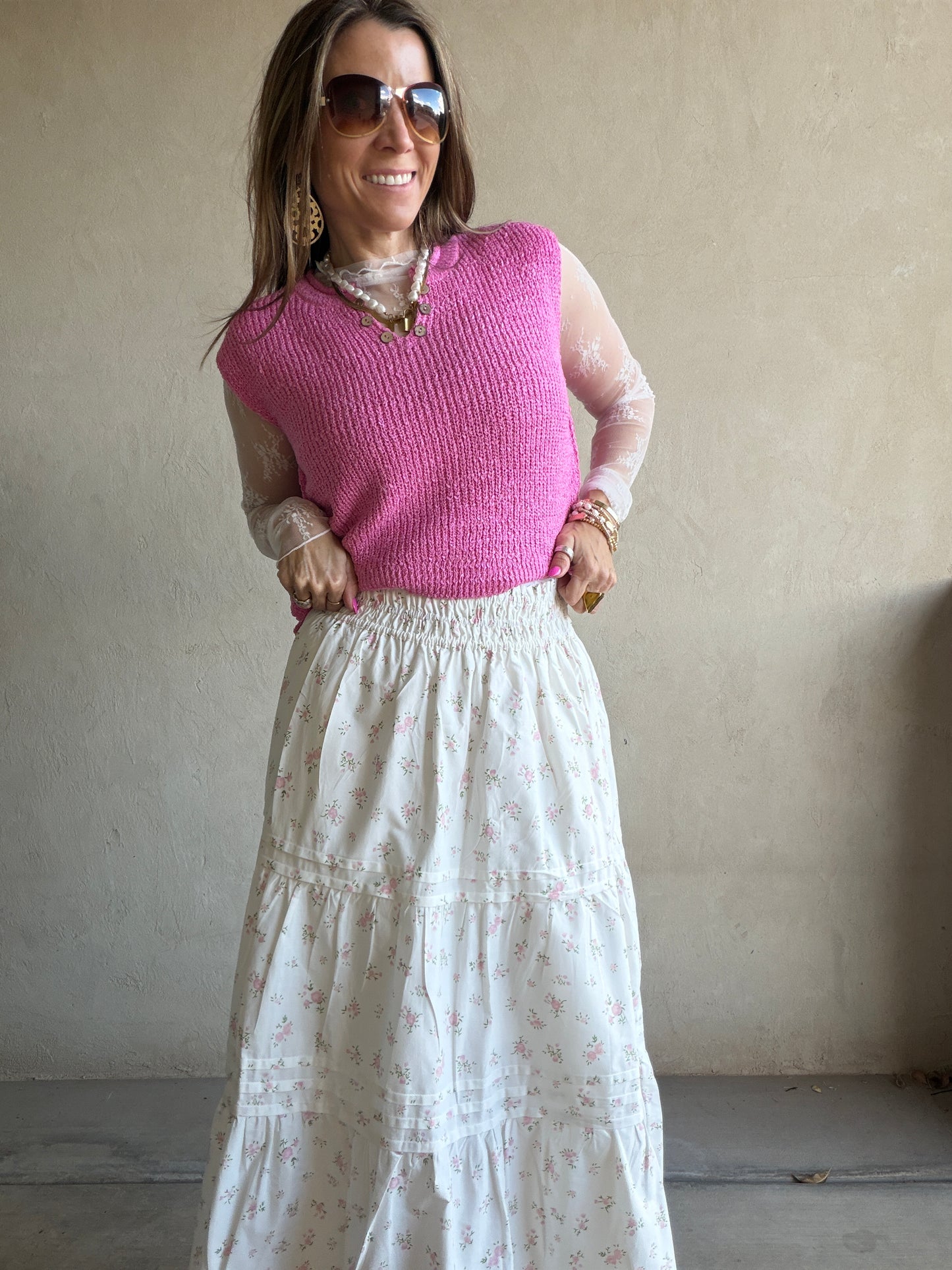 Kynlee Skirt in White & Pink & Green Floral