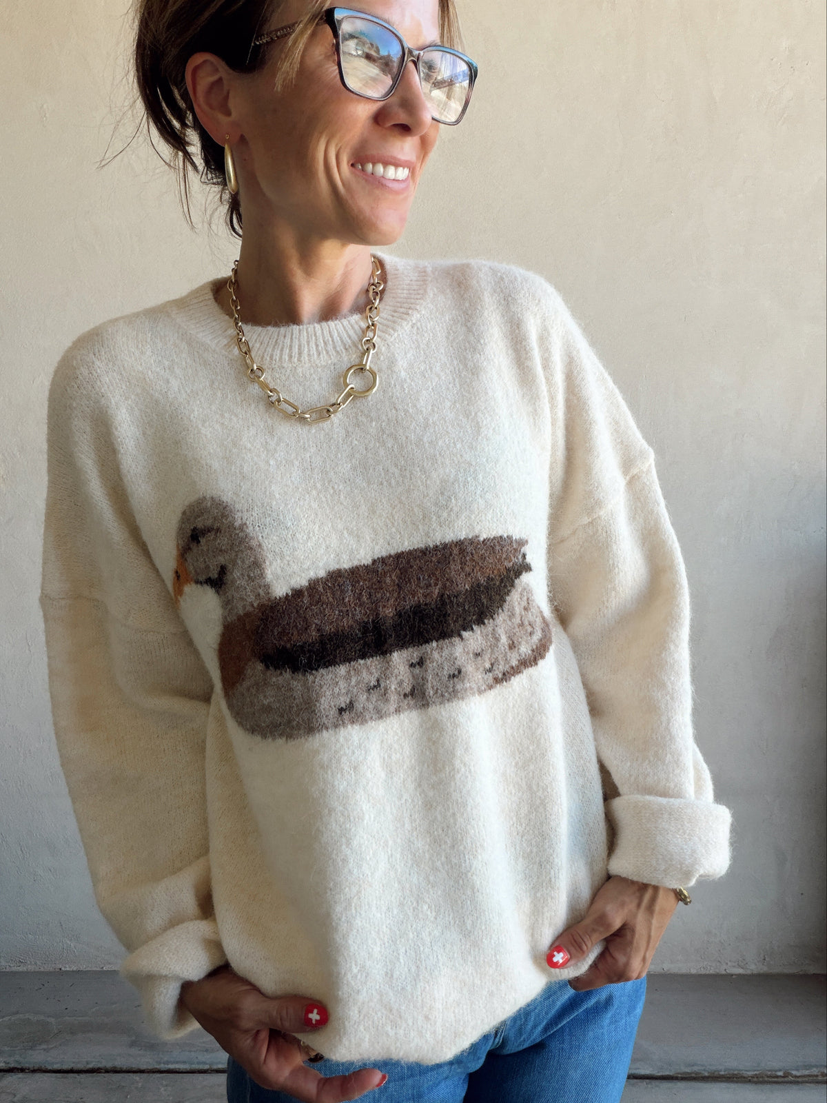 Mallory Mallard Duck Sweater in Cream