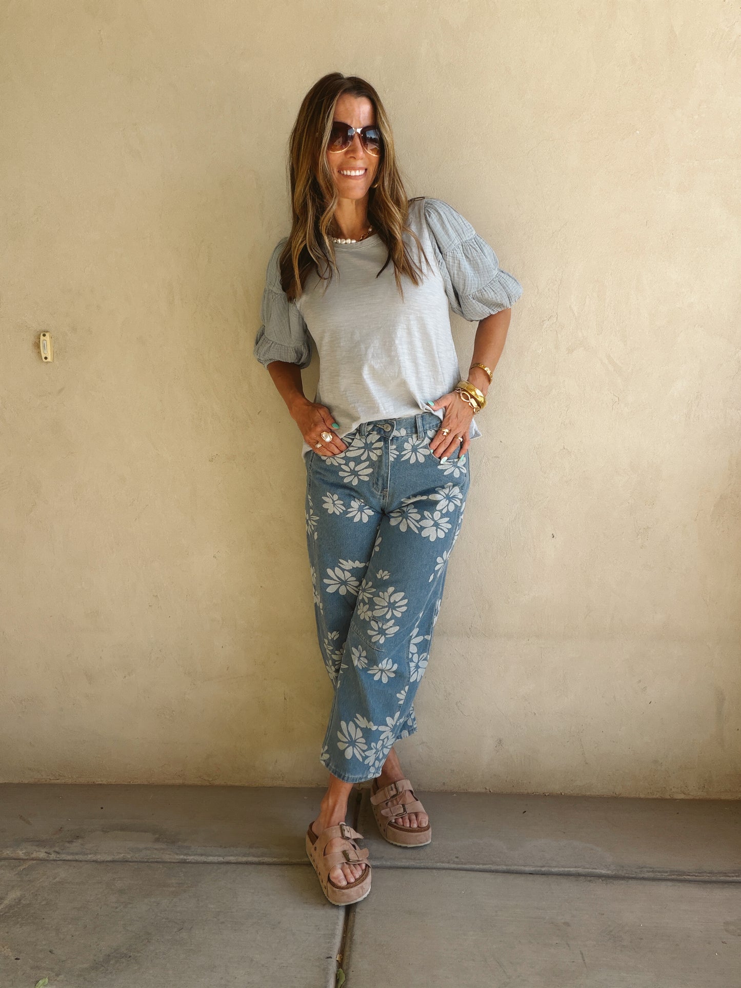 Jenny Gauze Sleeve Top in Mineral Wash Blue