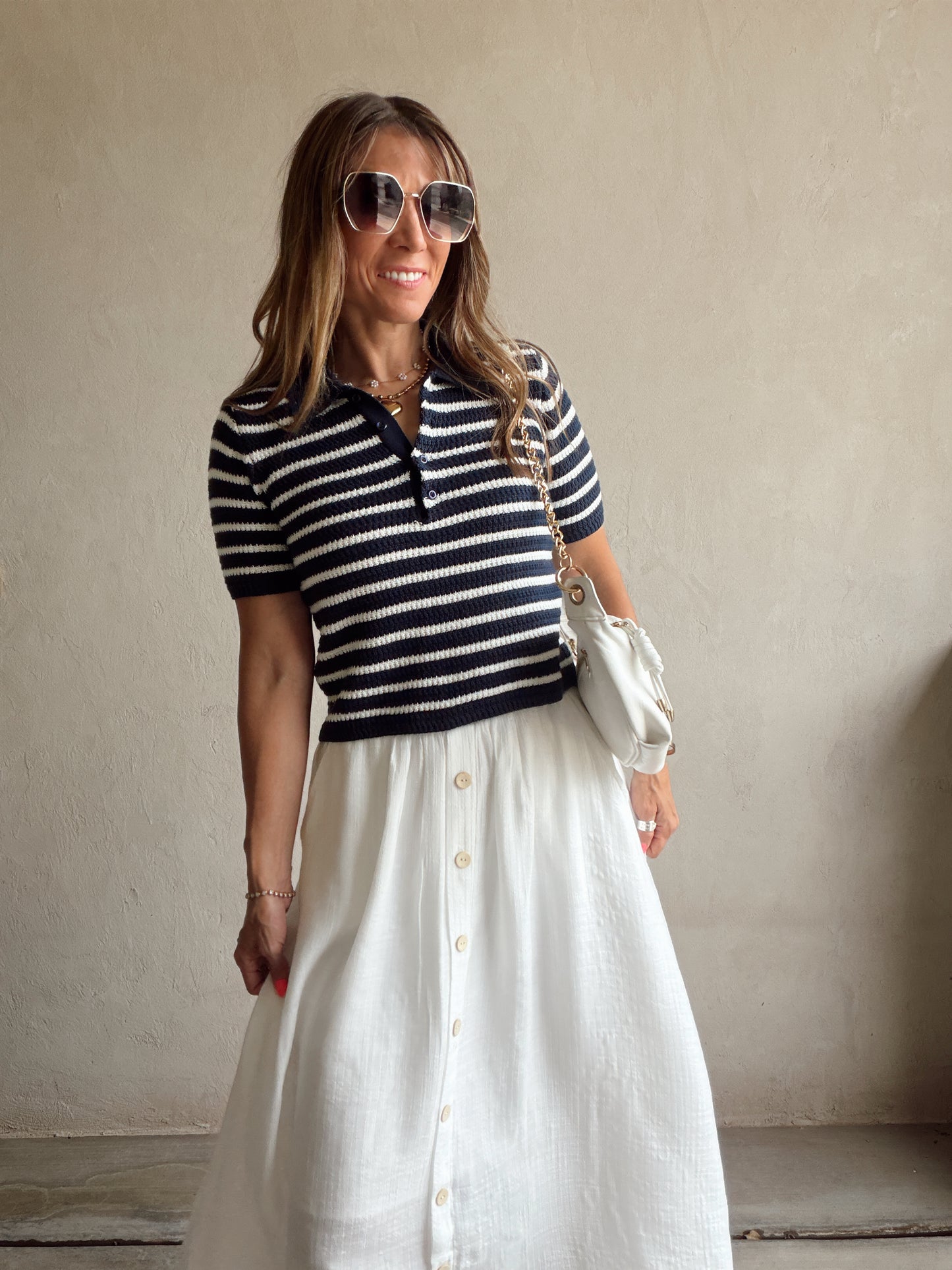 Savannah Striped Knit Top in Navy & White