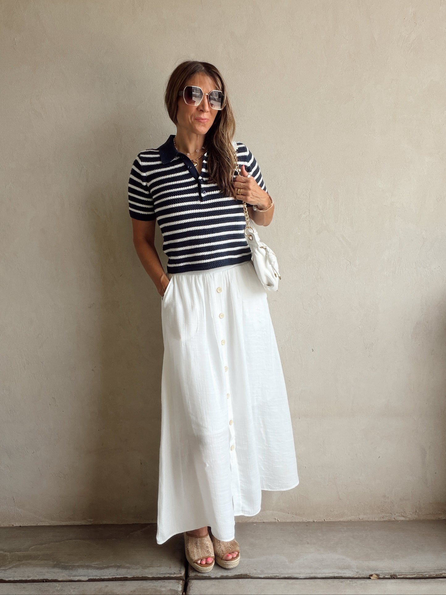 Savannah Striped Knit Top in Navy & White