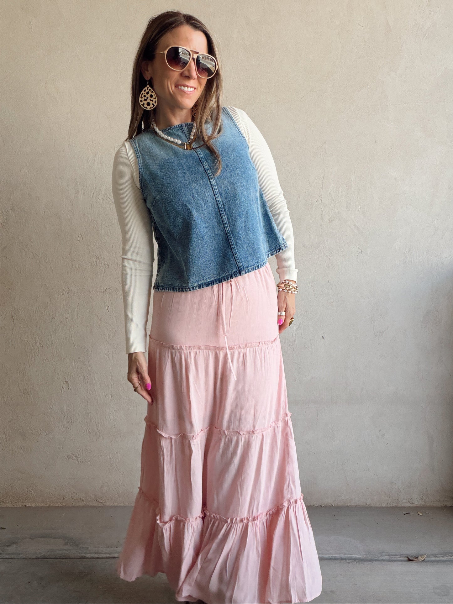Terry Maxi Skirt in Pink