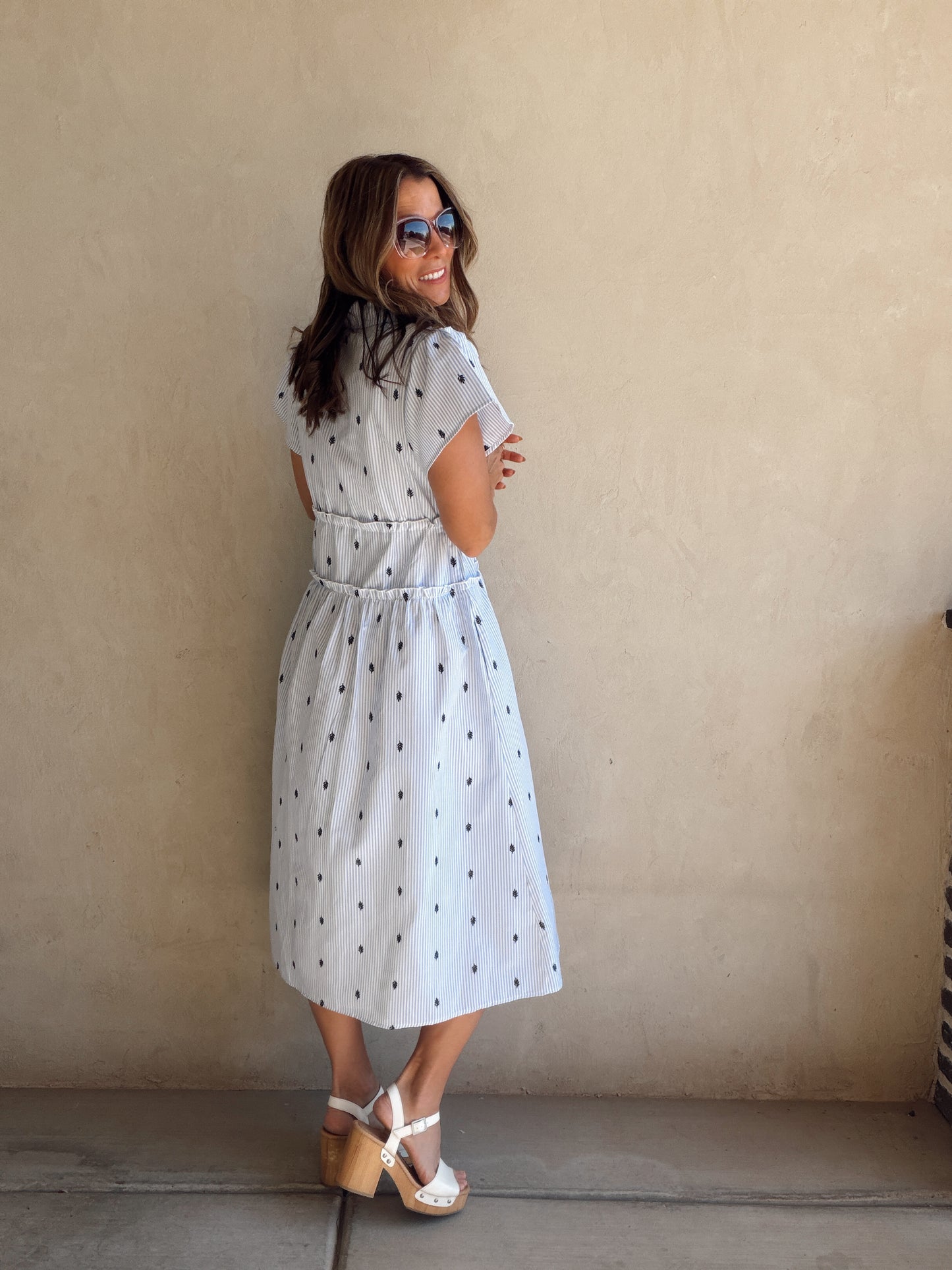 Leila Striped Dress in Blue & White