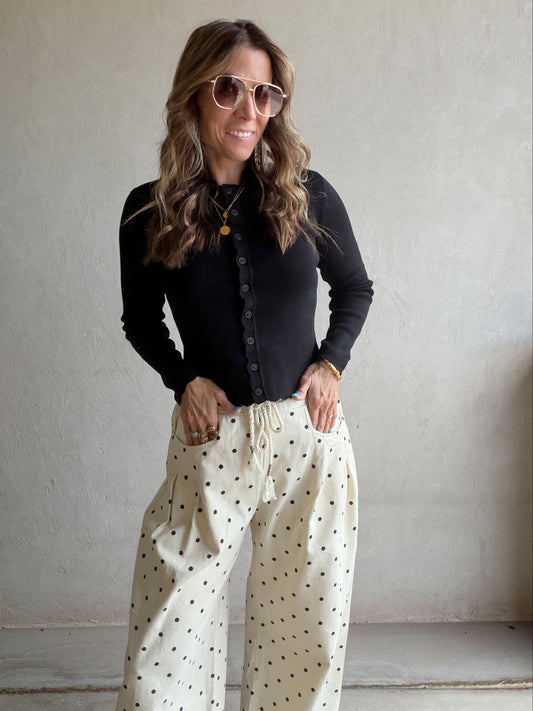 Caroline Scalloped Cardigan in Black