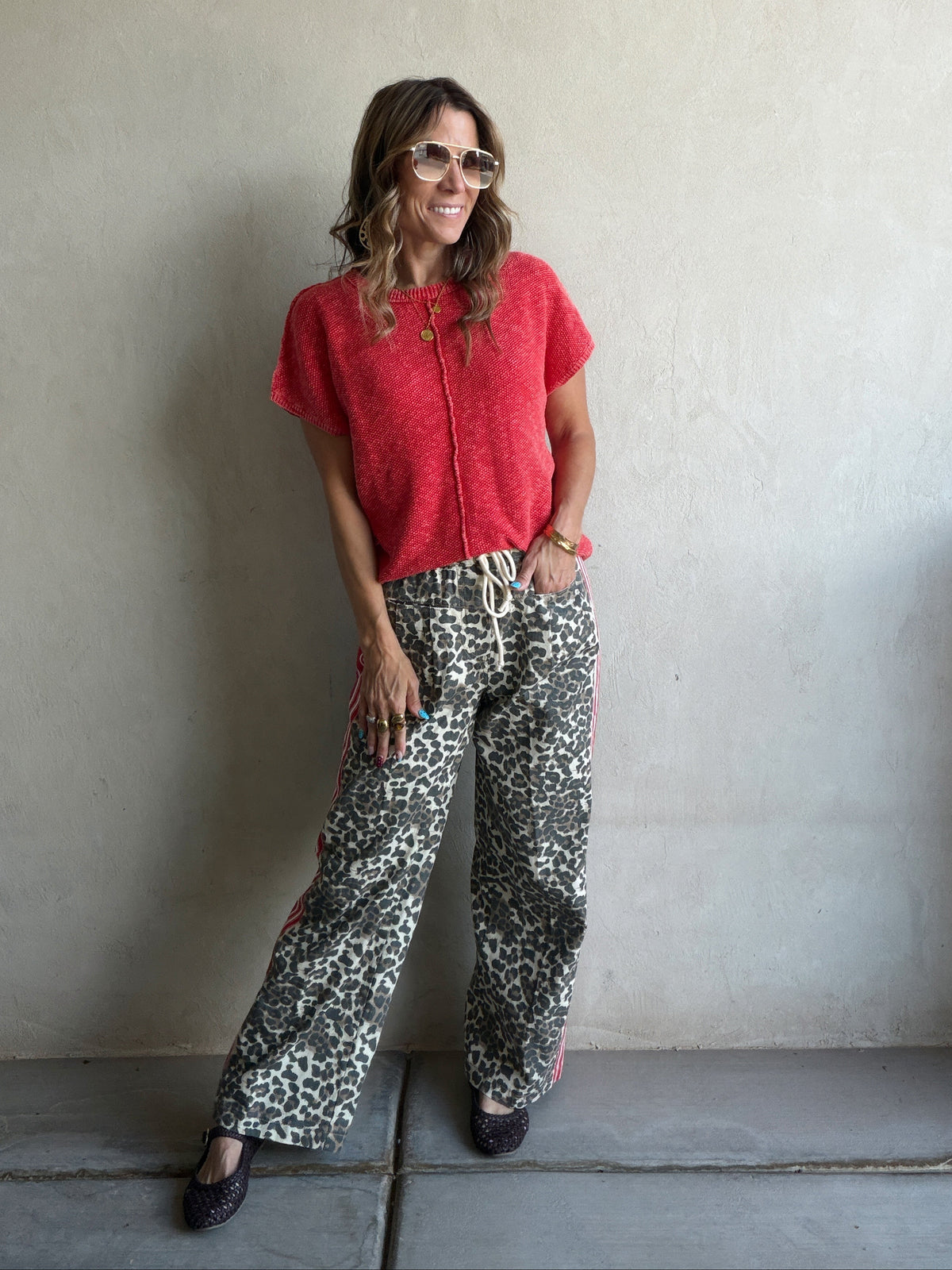 Marcie Mineral Wash Top in Red