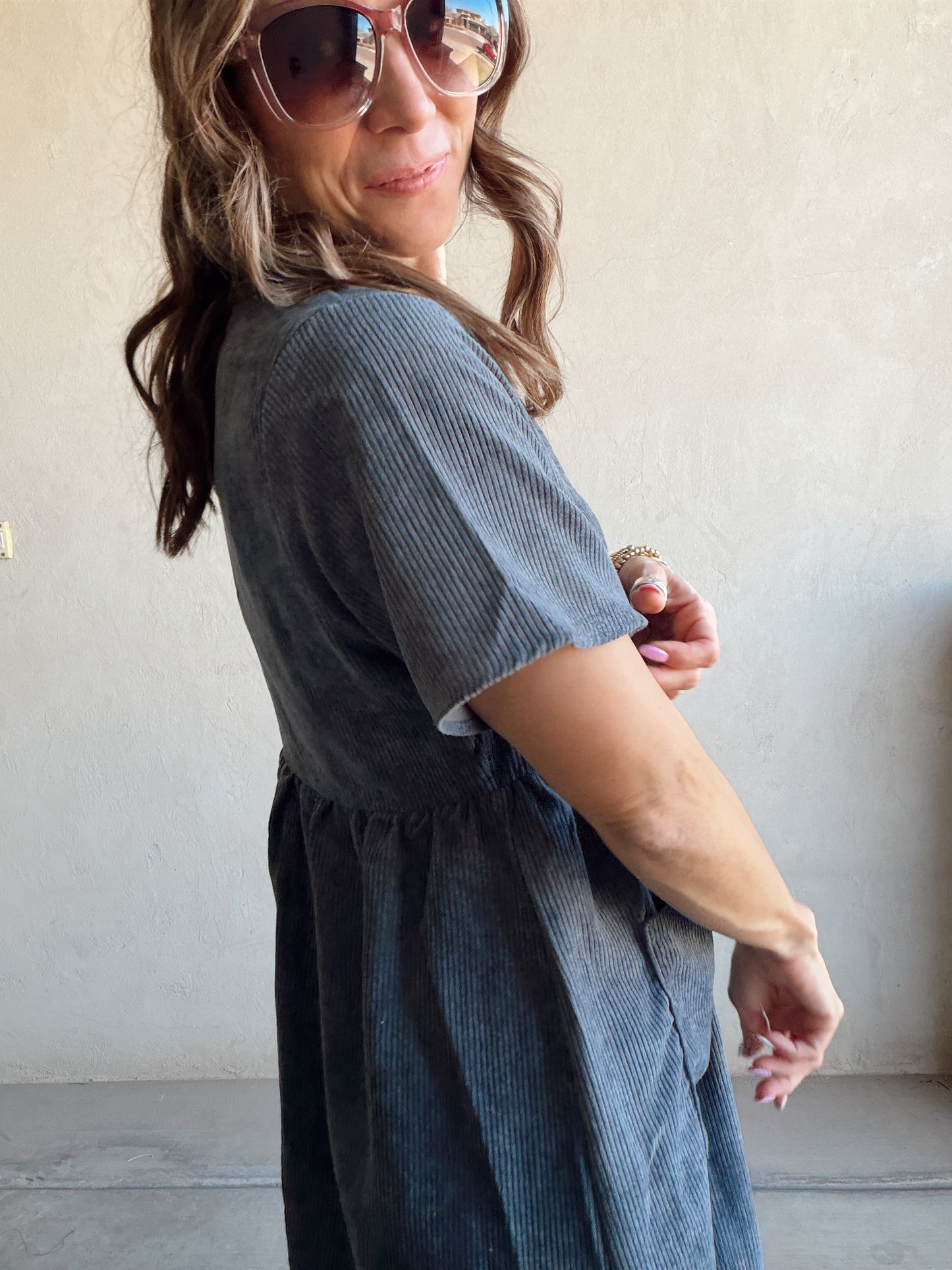 McKayla Corduroy Dress in Slate