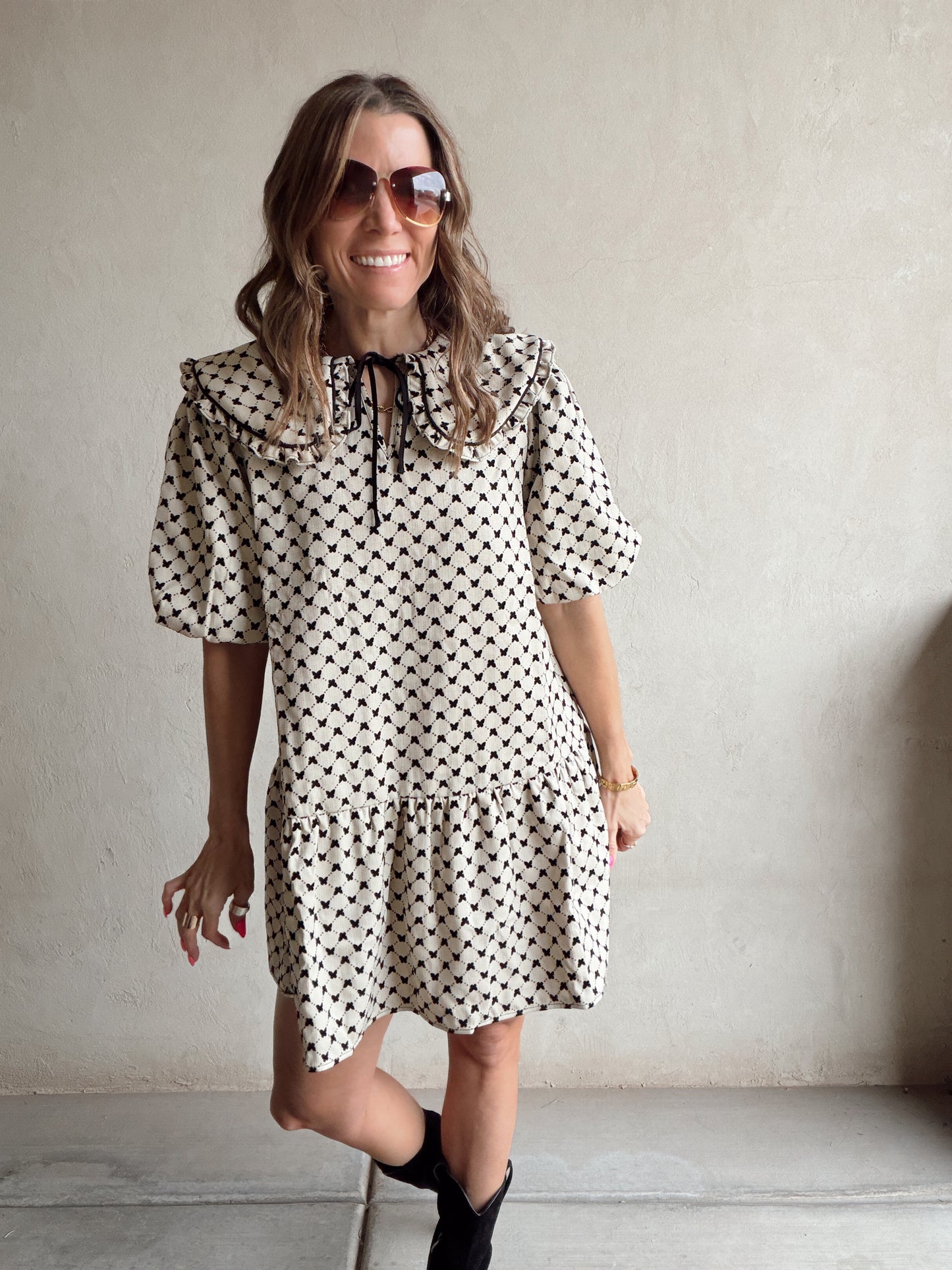 Melody Midi Dress in Cream & Black