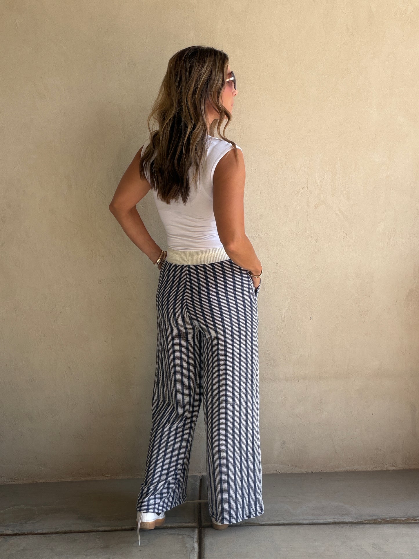 Andrea Ribbed Pants in Navy & Ivory