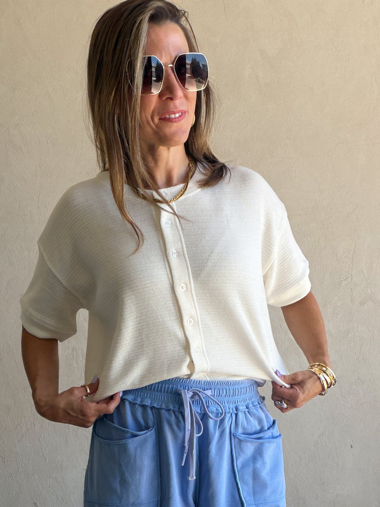 Mal Textured Top in Cream