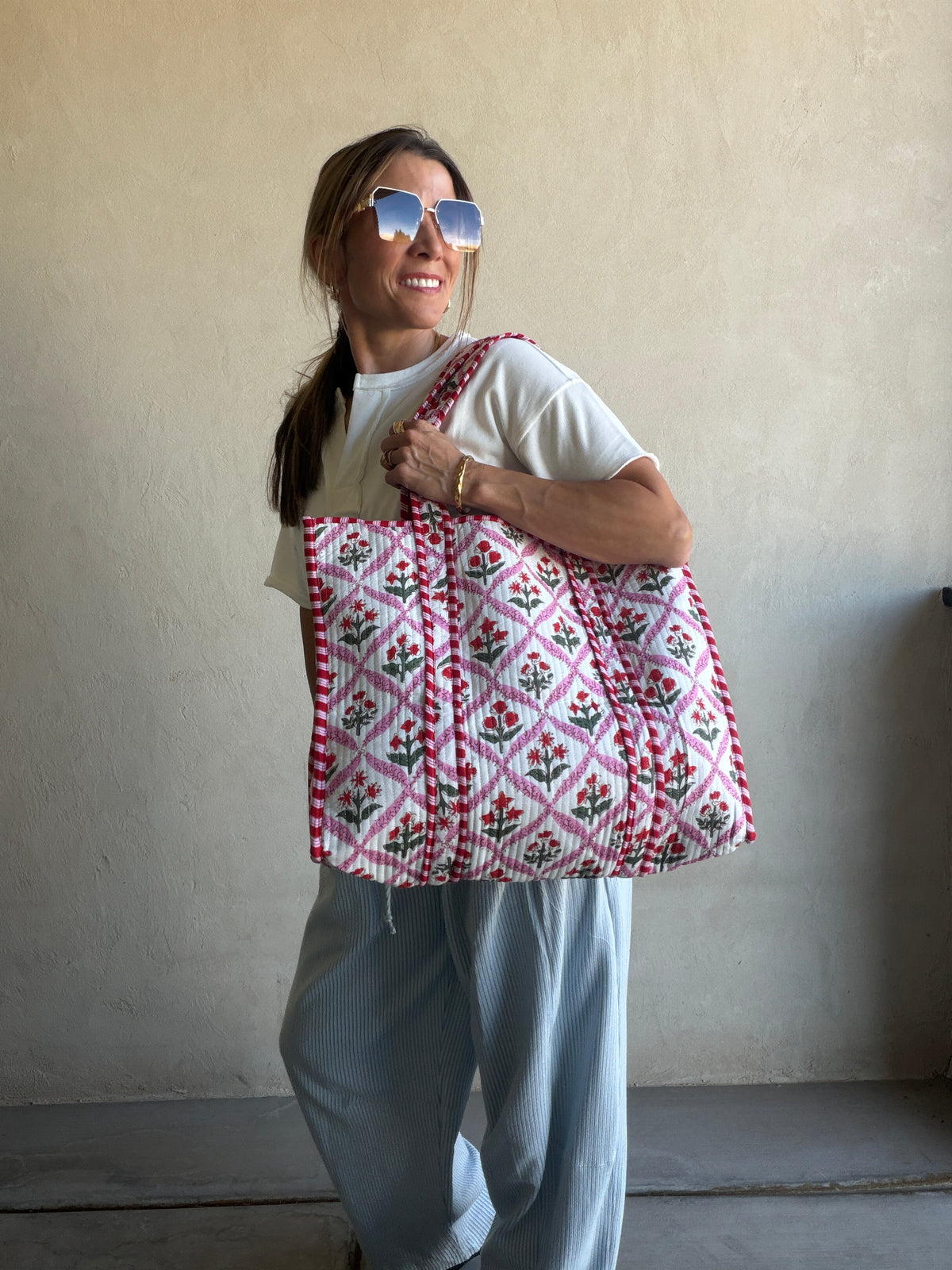 Mindee Quilted Bag – Pink & Green Floral
