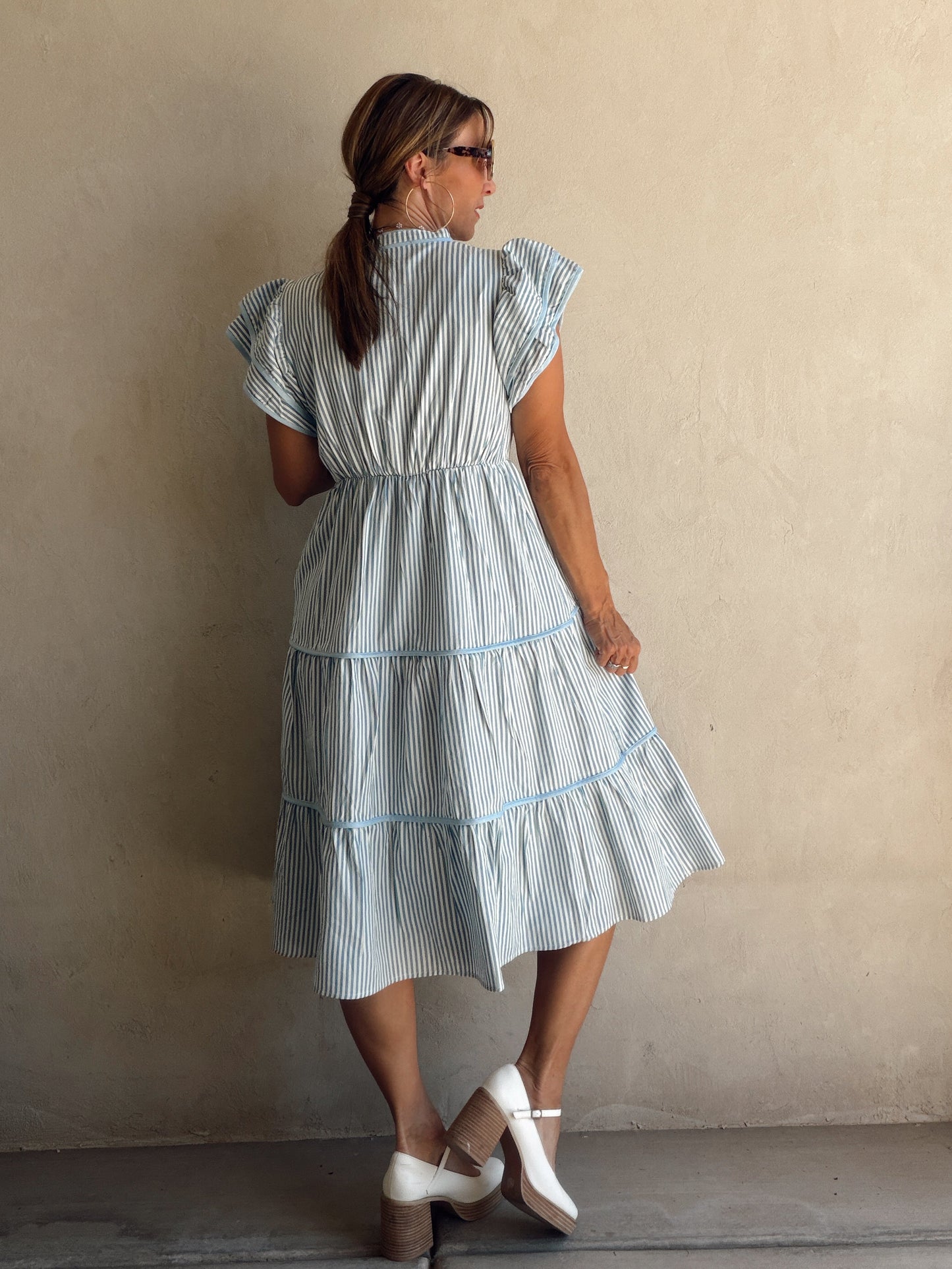 Cecilia Striped Dress in Blue & White