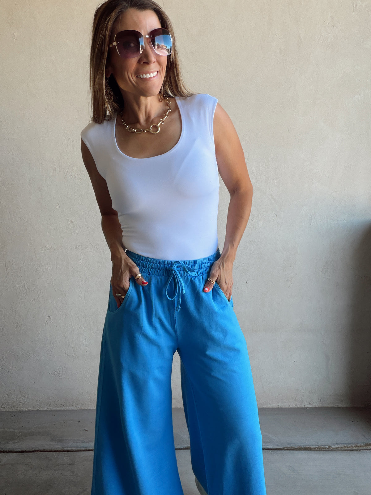 Myra Wide Leg Sweats in Bright Blue