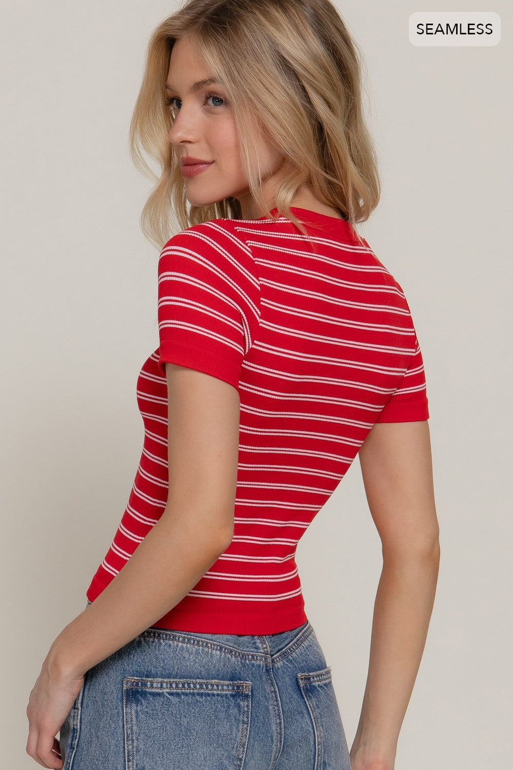 Ribbed Stripe Top in Red & White