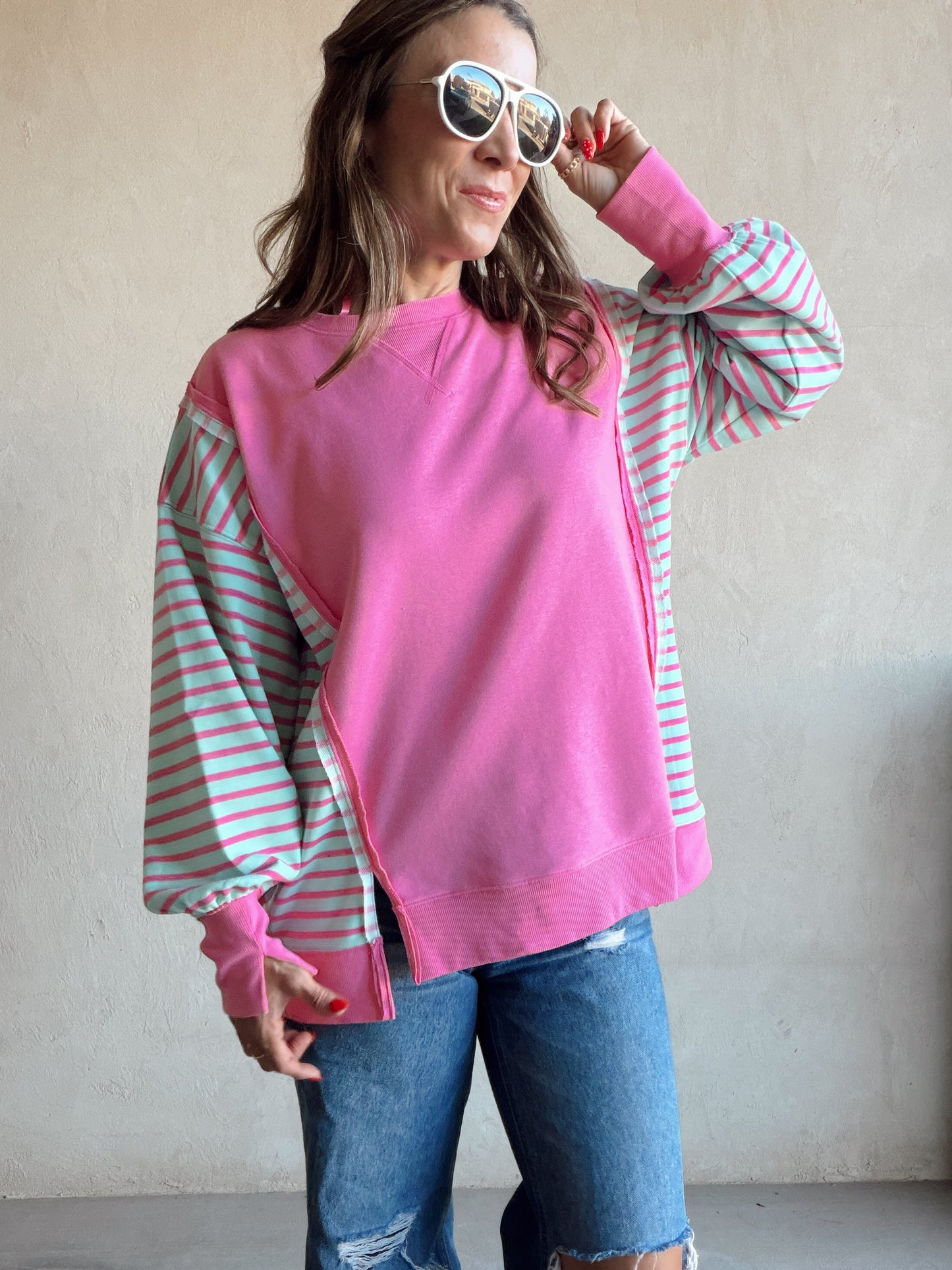 Perry Striped Top in Pink & Turqouise