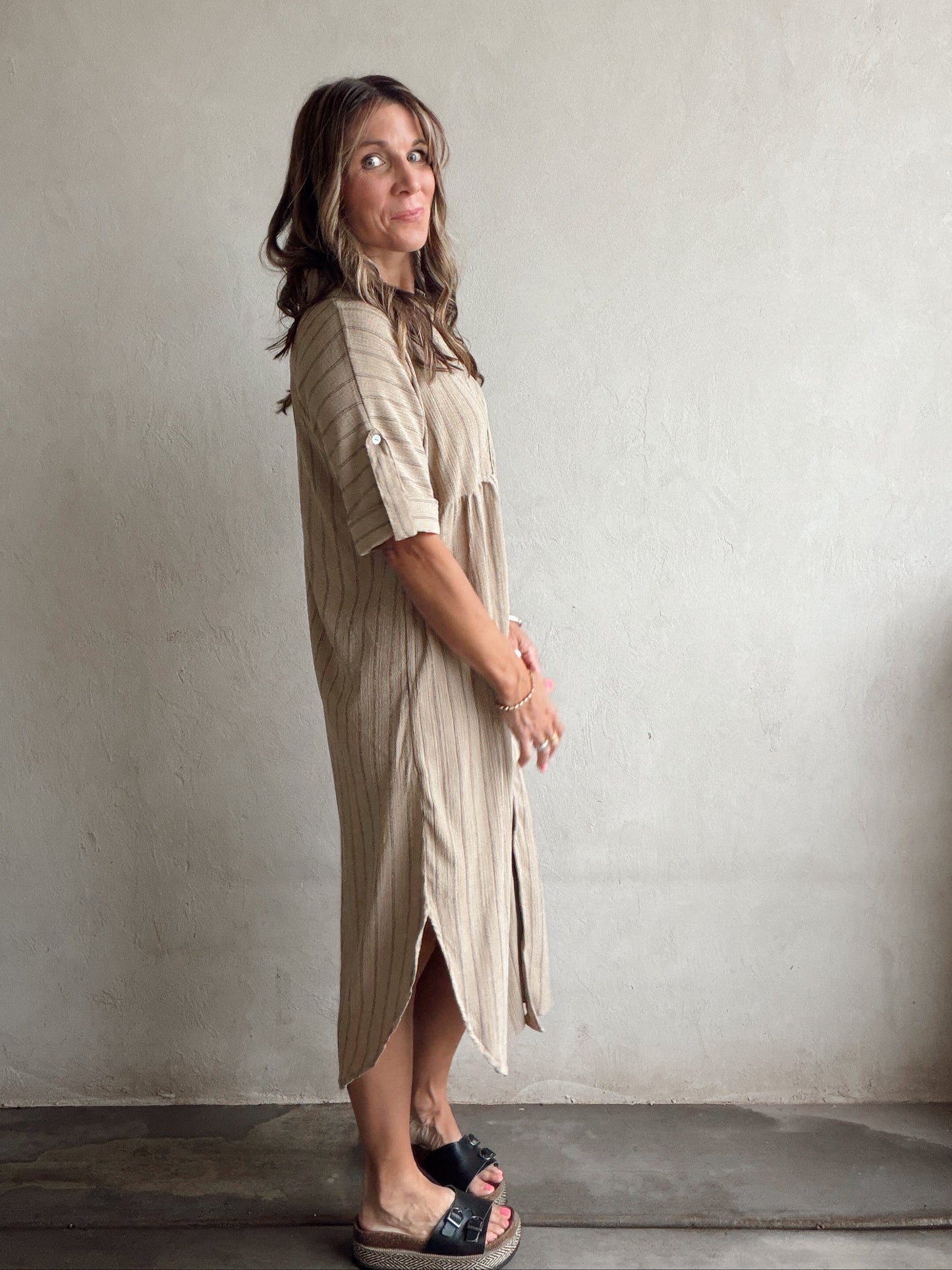 Tia Dress in Tan & Black