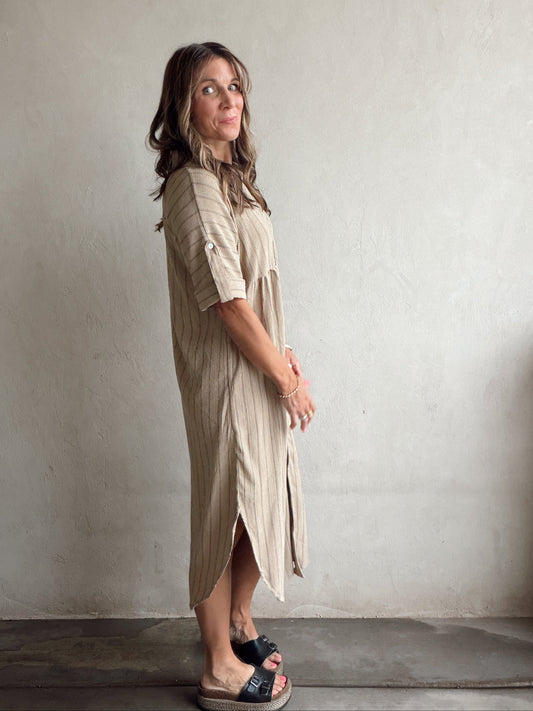 Tia Dress in Tan & Black