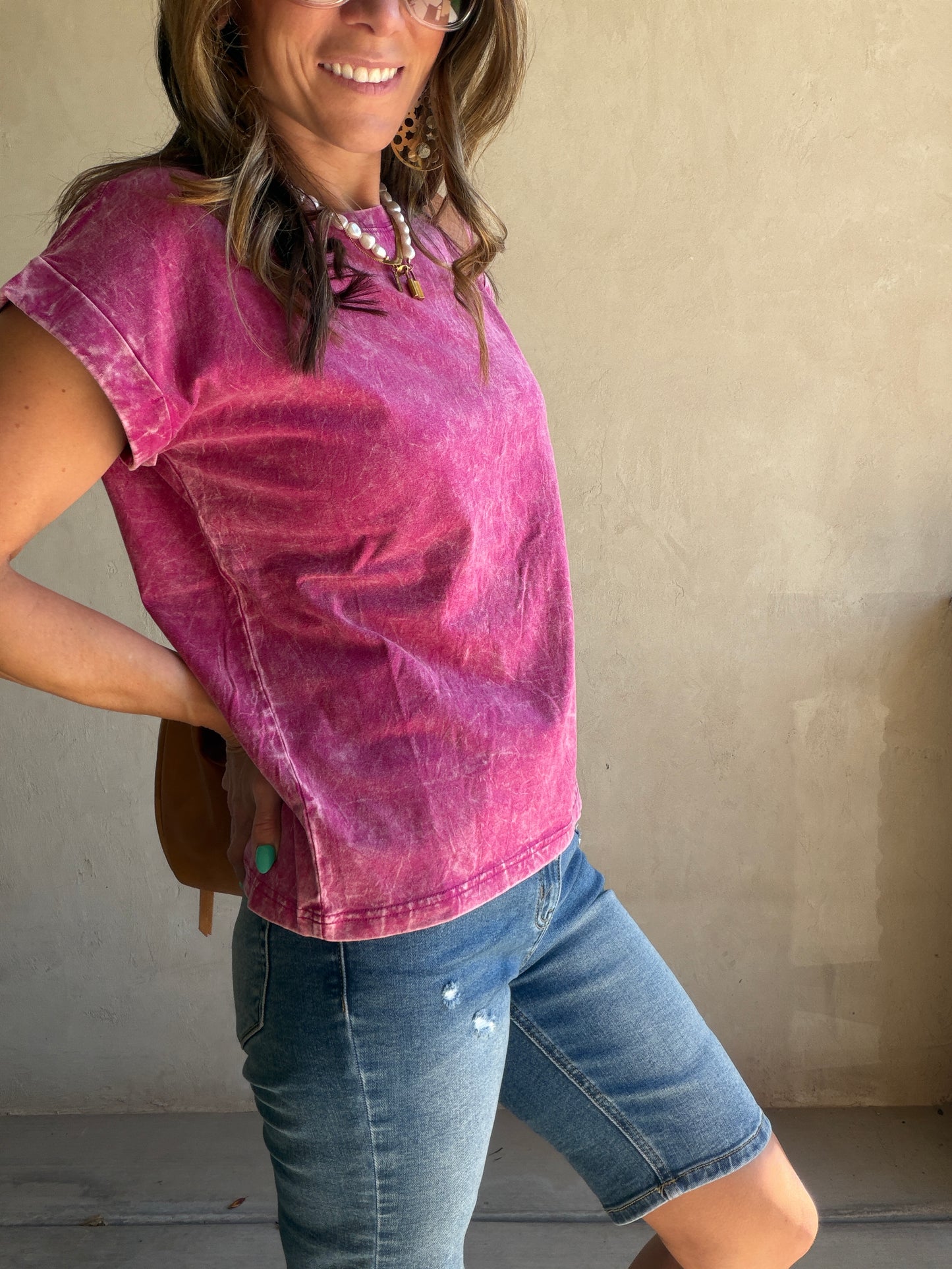 Amber Mineral Washed Top in Magenta