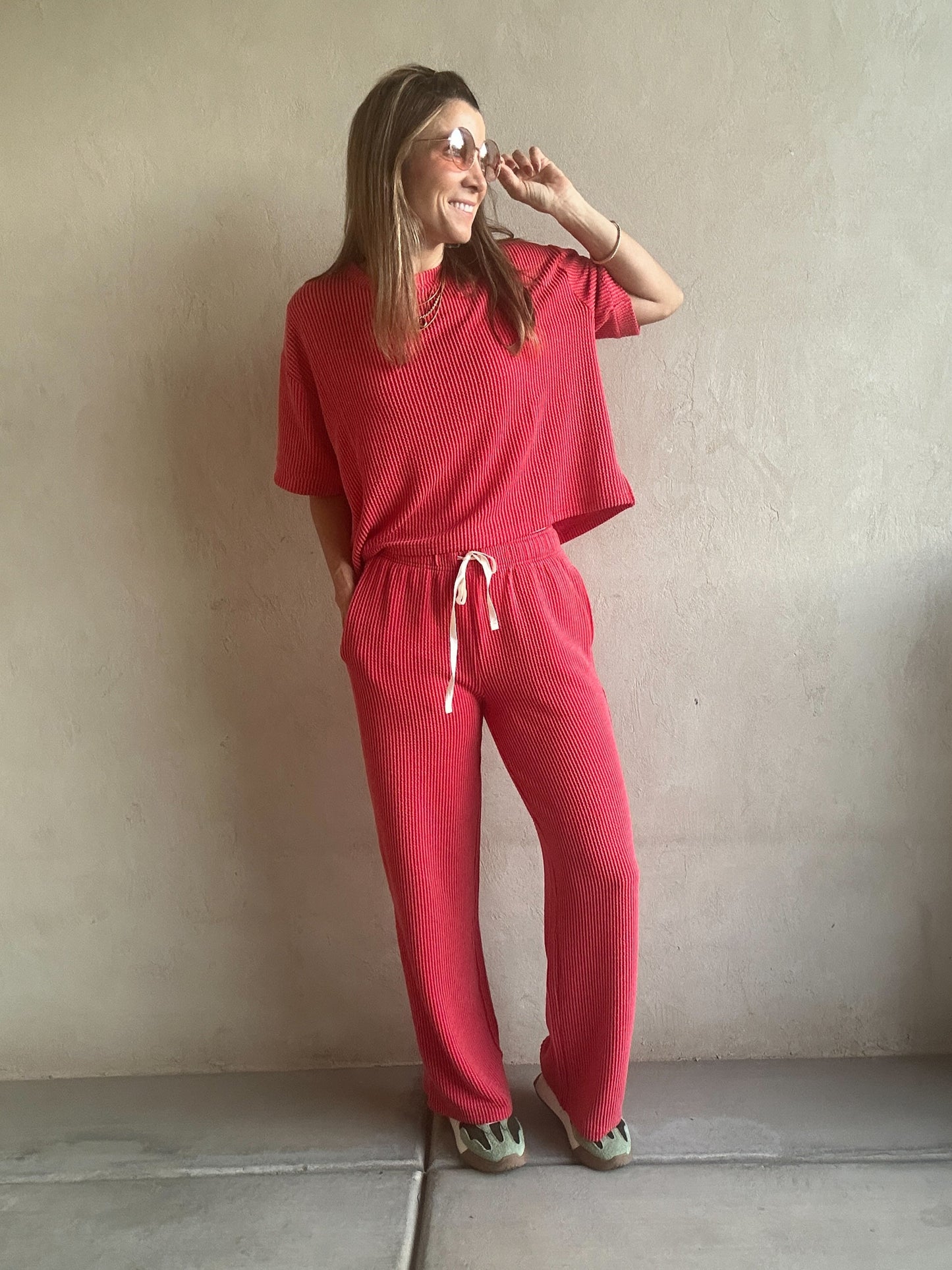 Ruby Ribbed Set in Red