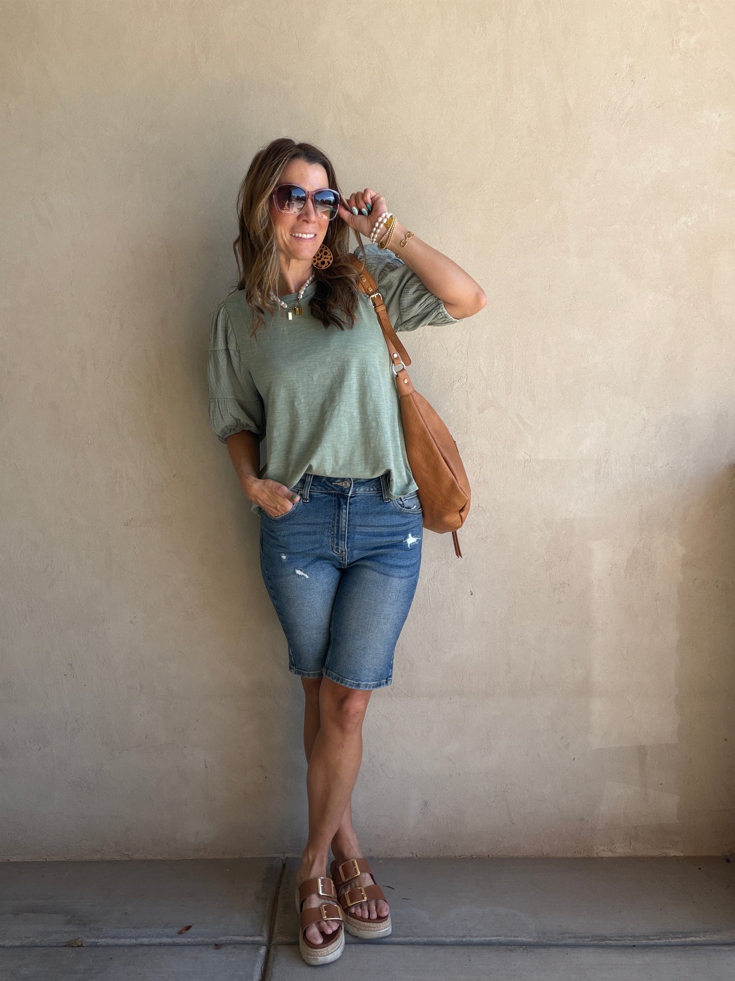 Jenny Gauze Sleeve Top in Sage