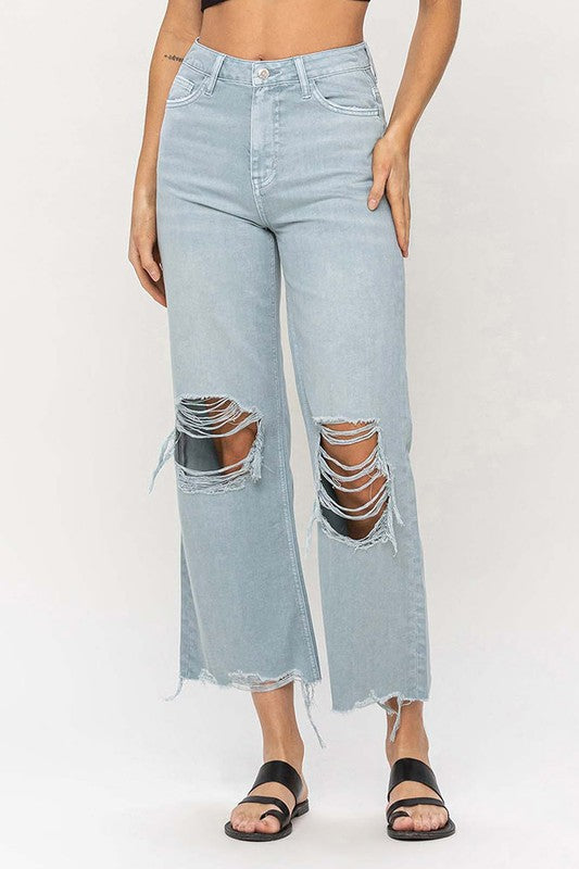 90s Vintage Crop Flare Jeans in Cloud Blue