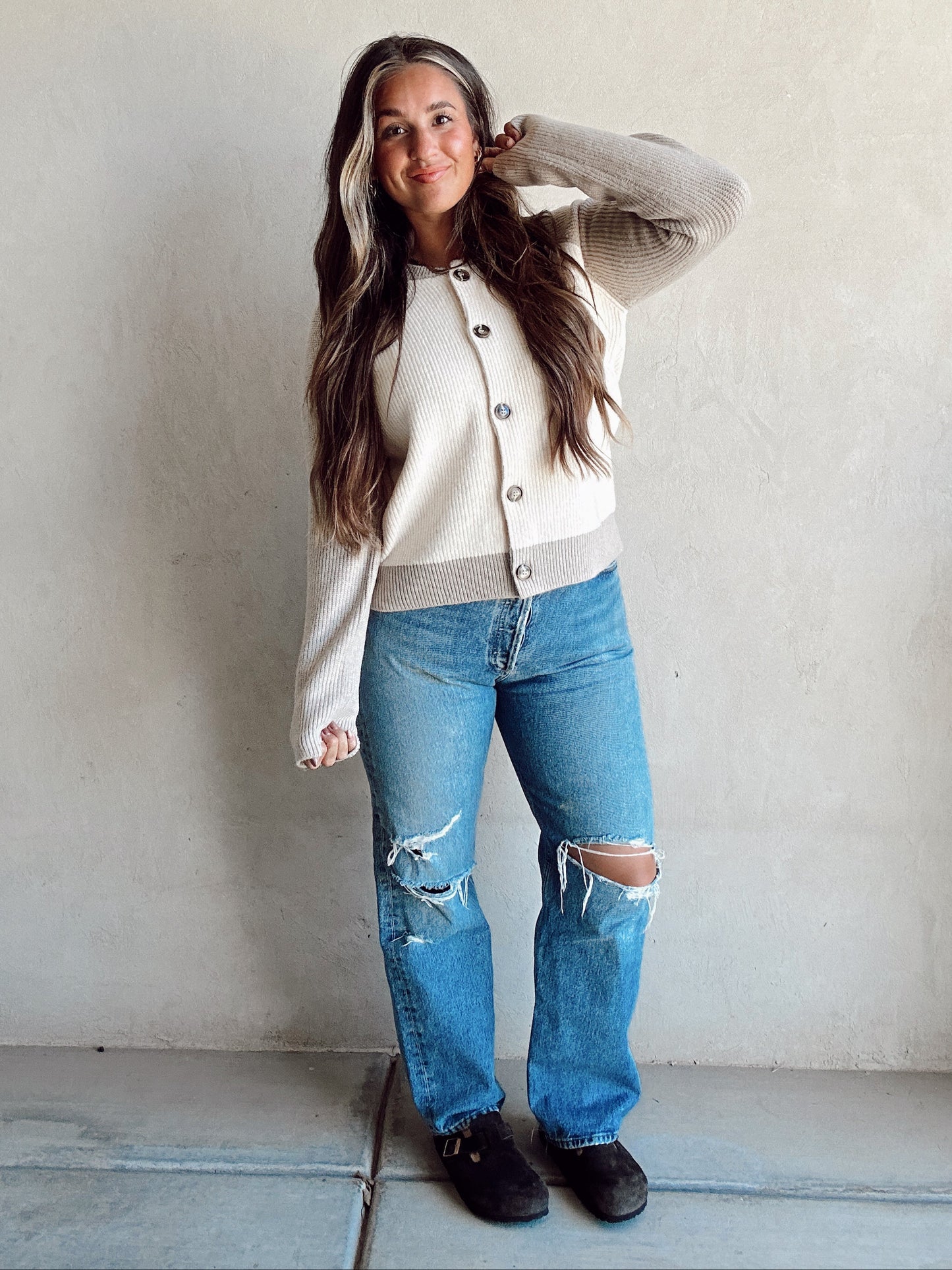 Cindy Cardigan in Taupe & Cream