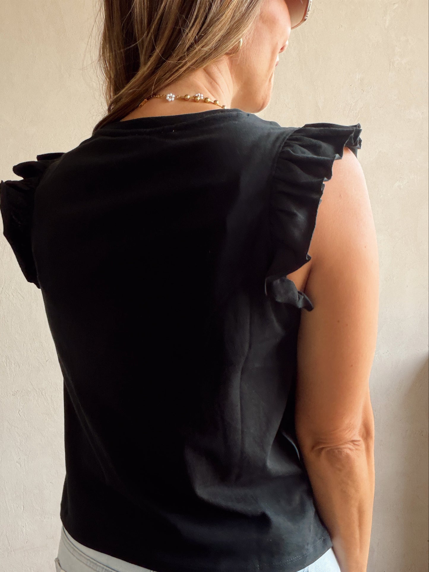 Hannah Ruffle Sleeve Tank in Black