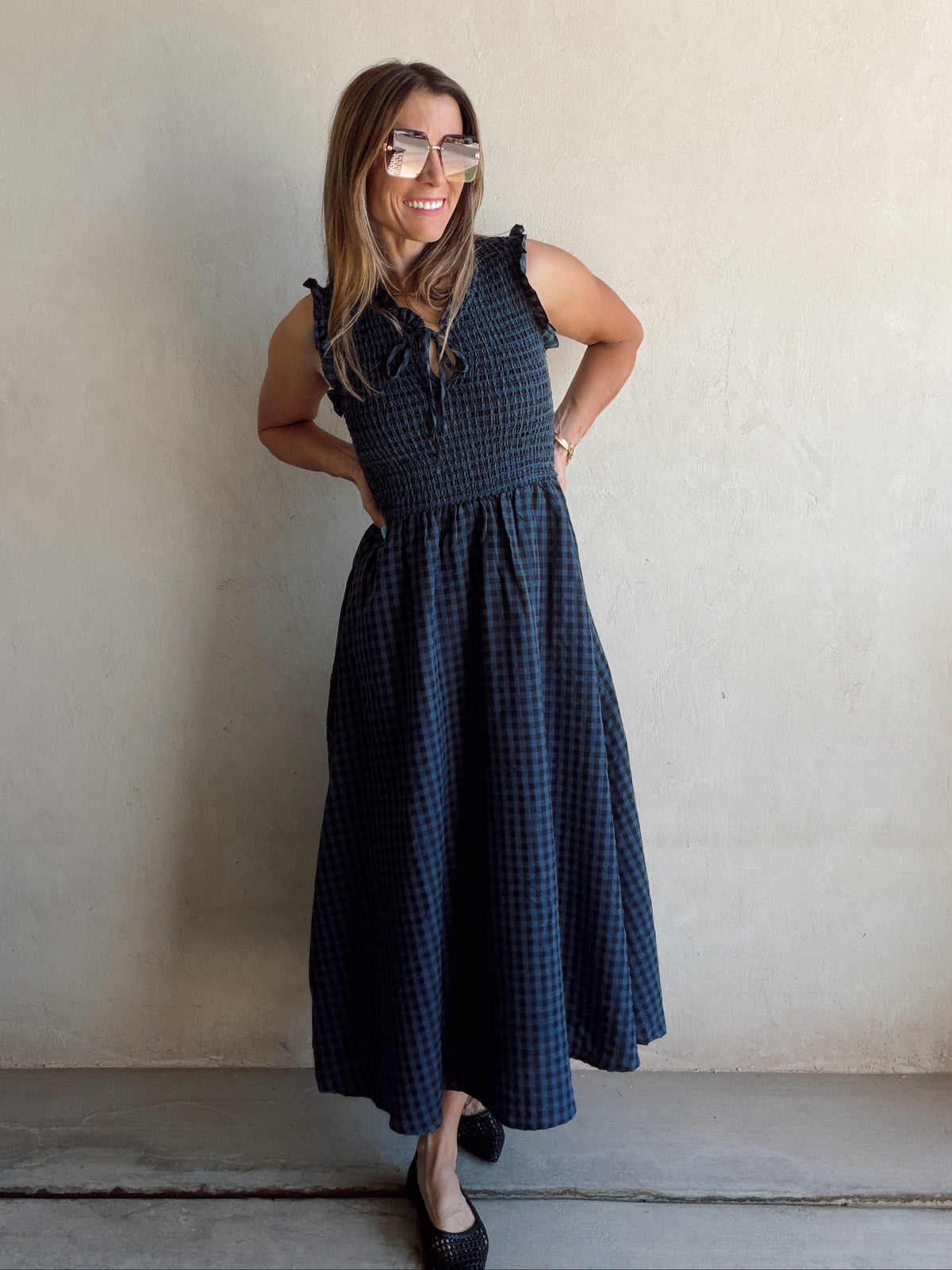 Karina Dress in Navy & Black Gingham - Ships October 13th