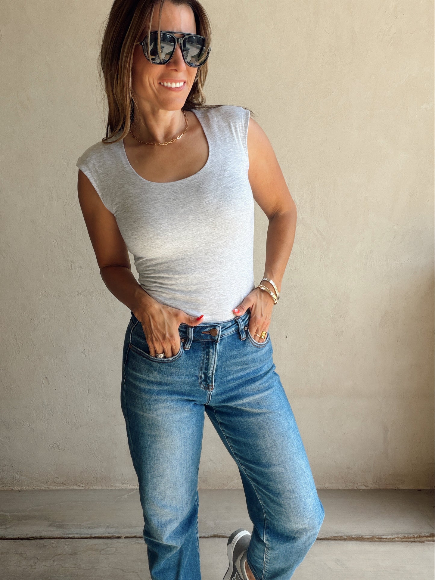 Talia Scoop Neck Tank in Heather Gray