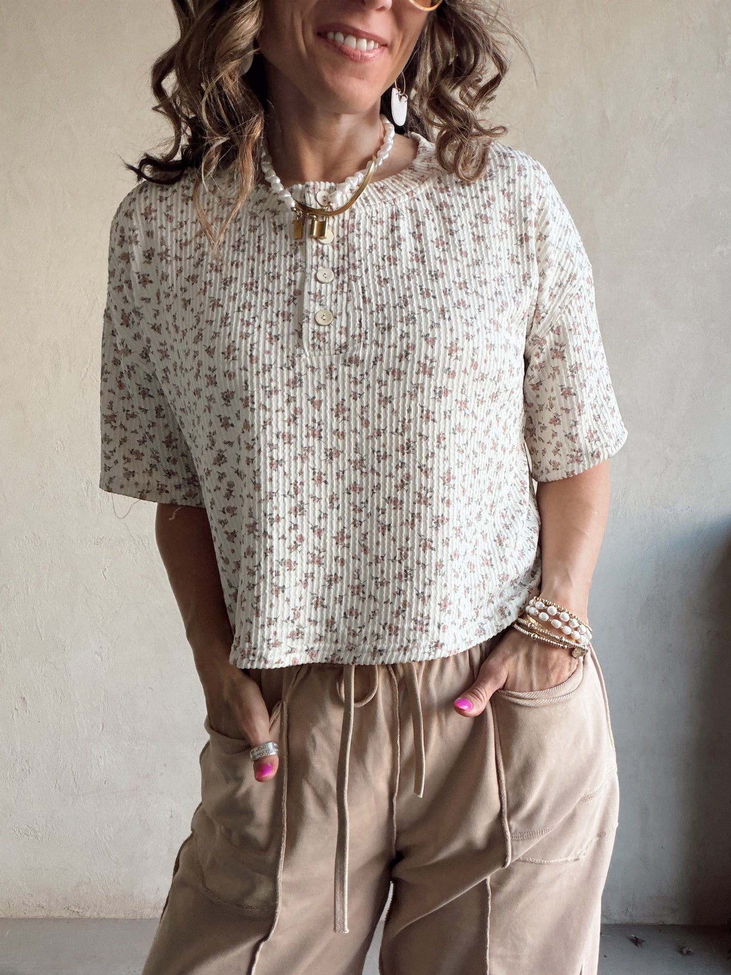 Luca Top in Tan & Mauve Floral