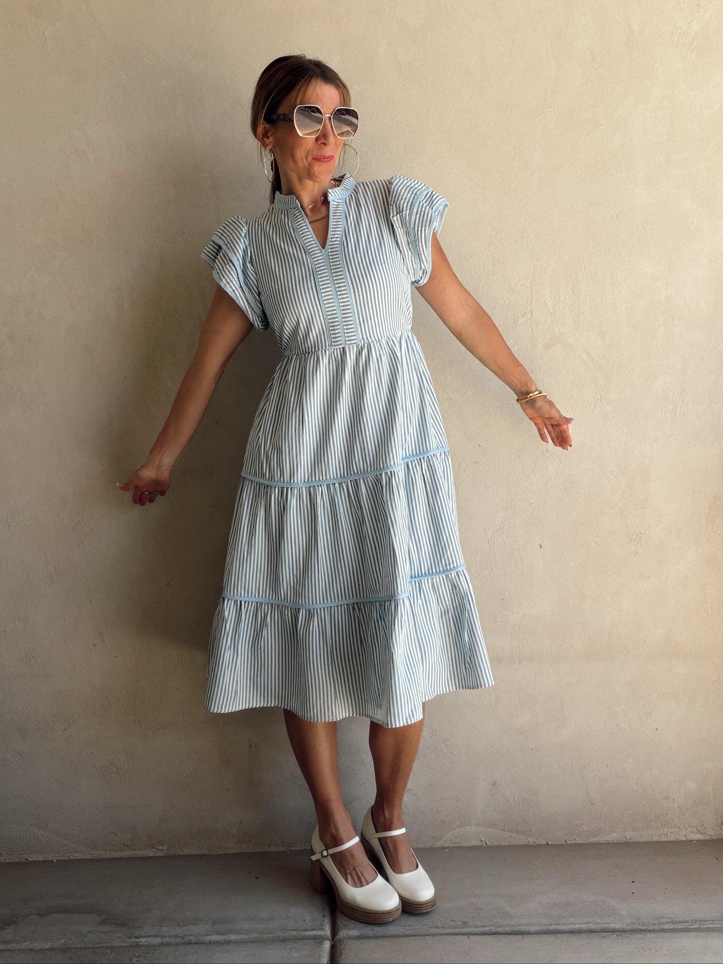 Cecilia Striped Dress in Blue & White