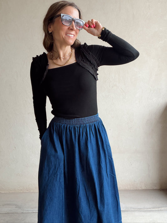 Ashley Square Neck Top in Black