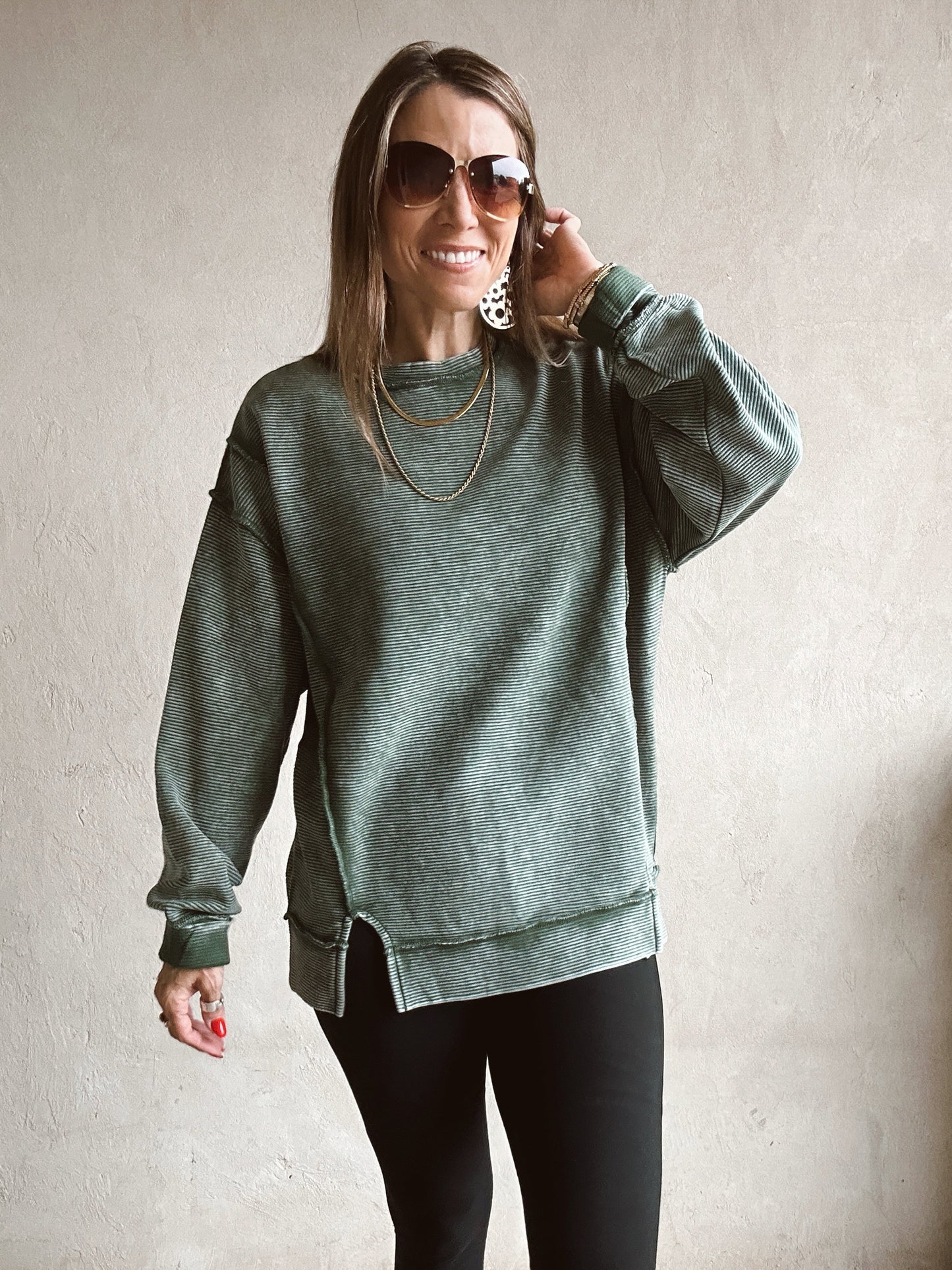 Darla Double Ribbed Pullover in Green