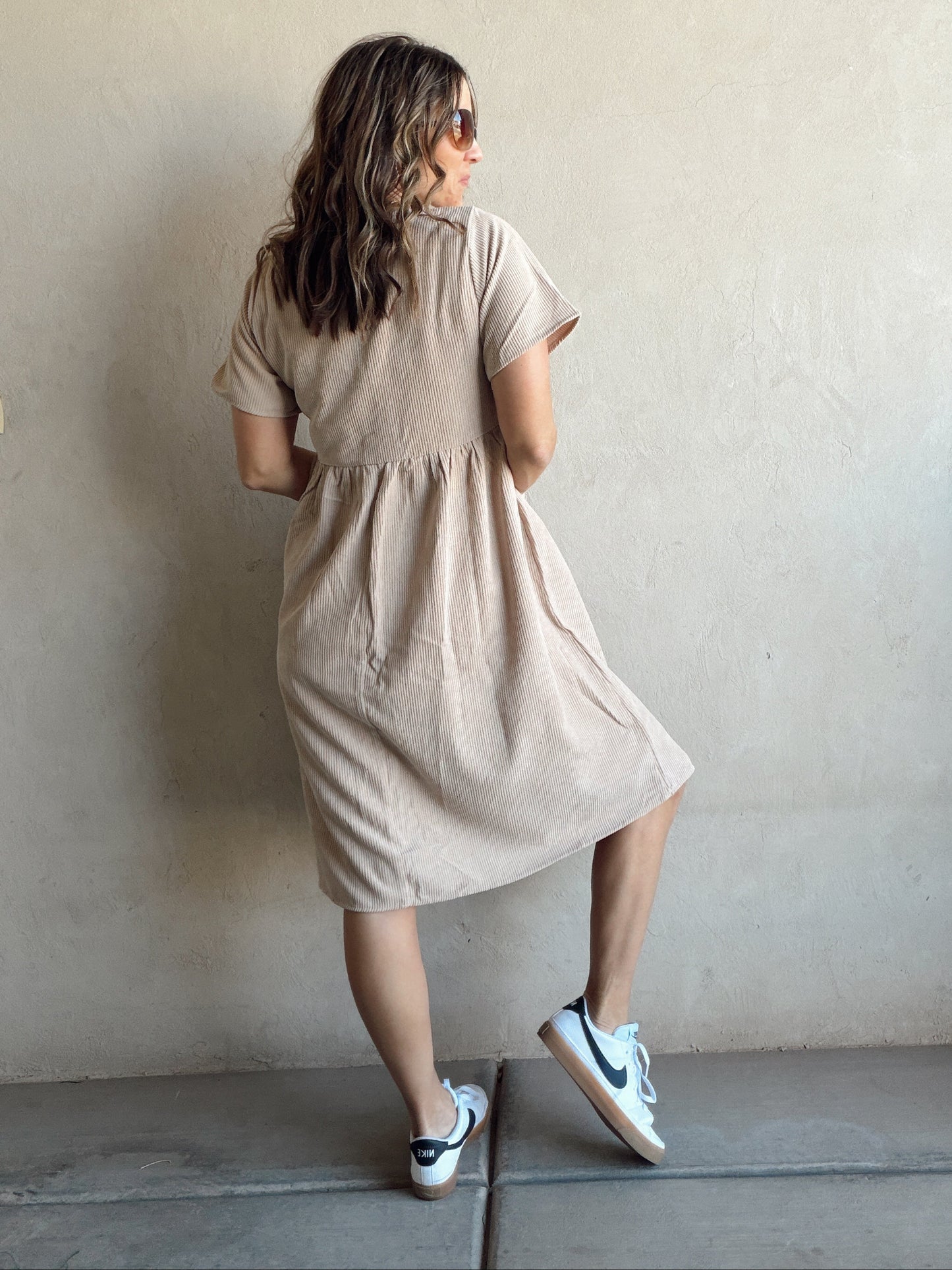 McKayla Corduroy Dress in Beige