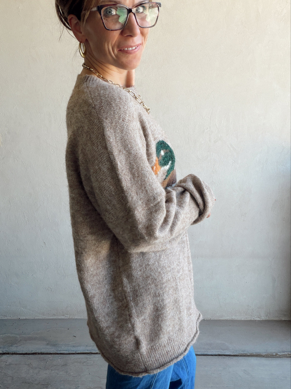 Mallory Mallard Duck Sweater in Beige