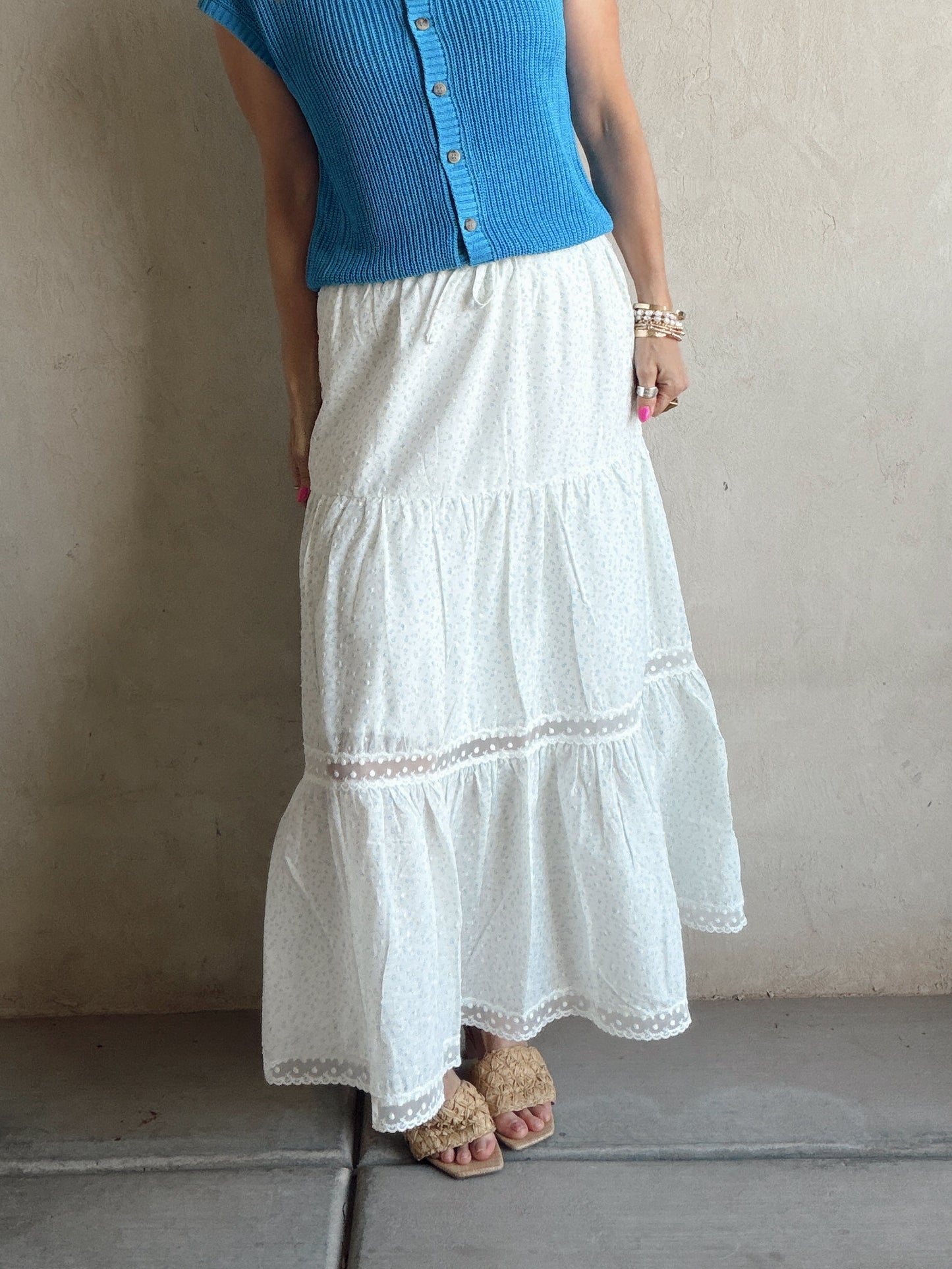 Penny Skirt in White, Blue, & Green Floral