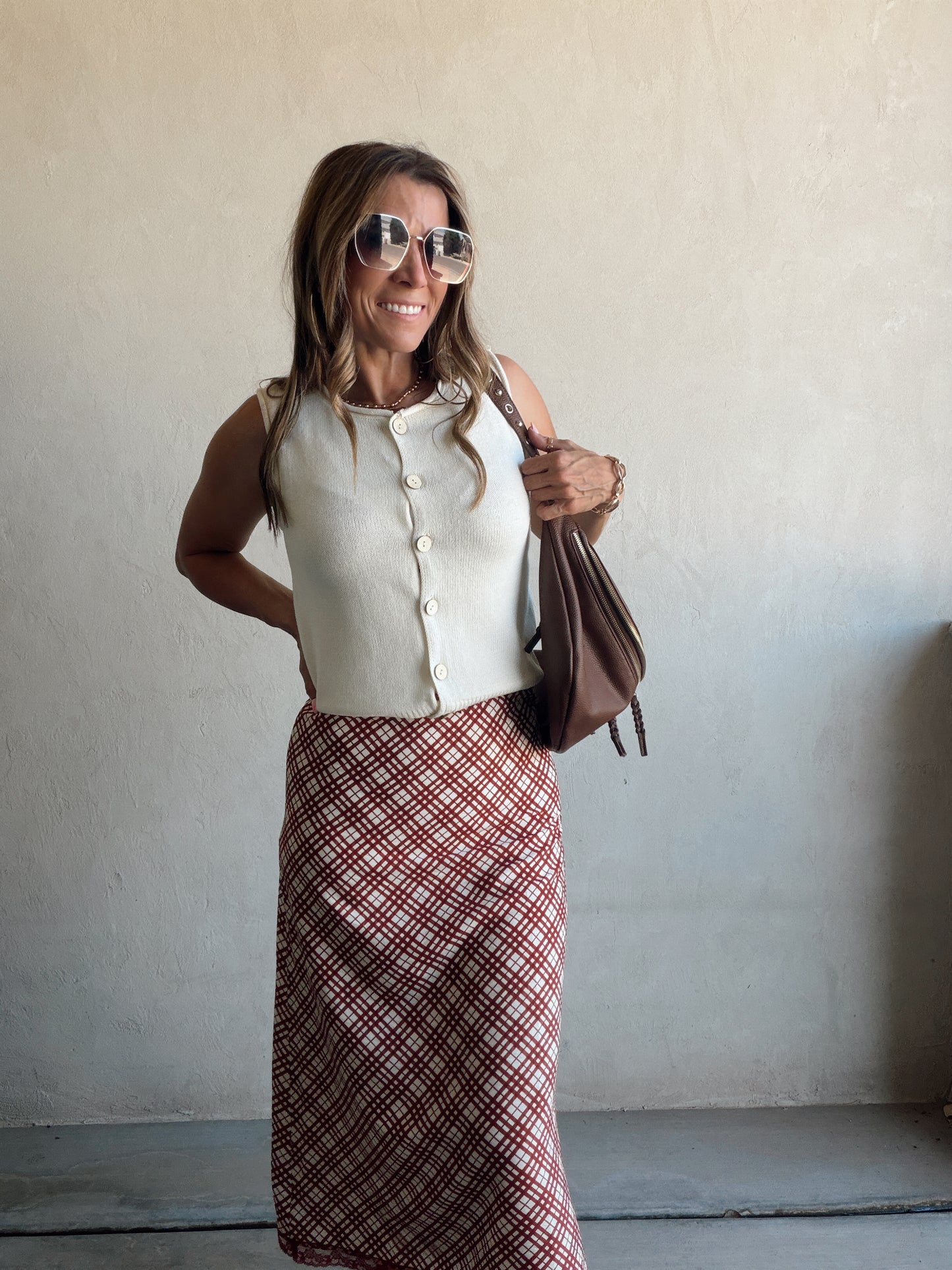 Plaid Skirt in Burgundy & Cream