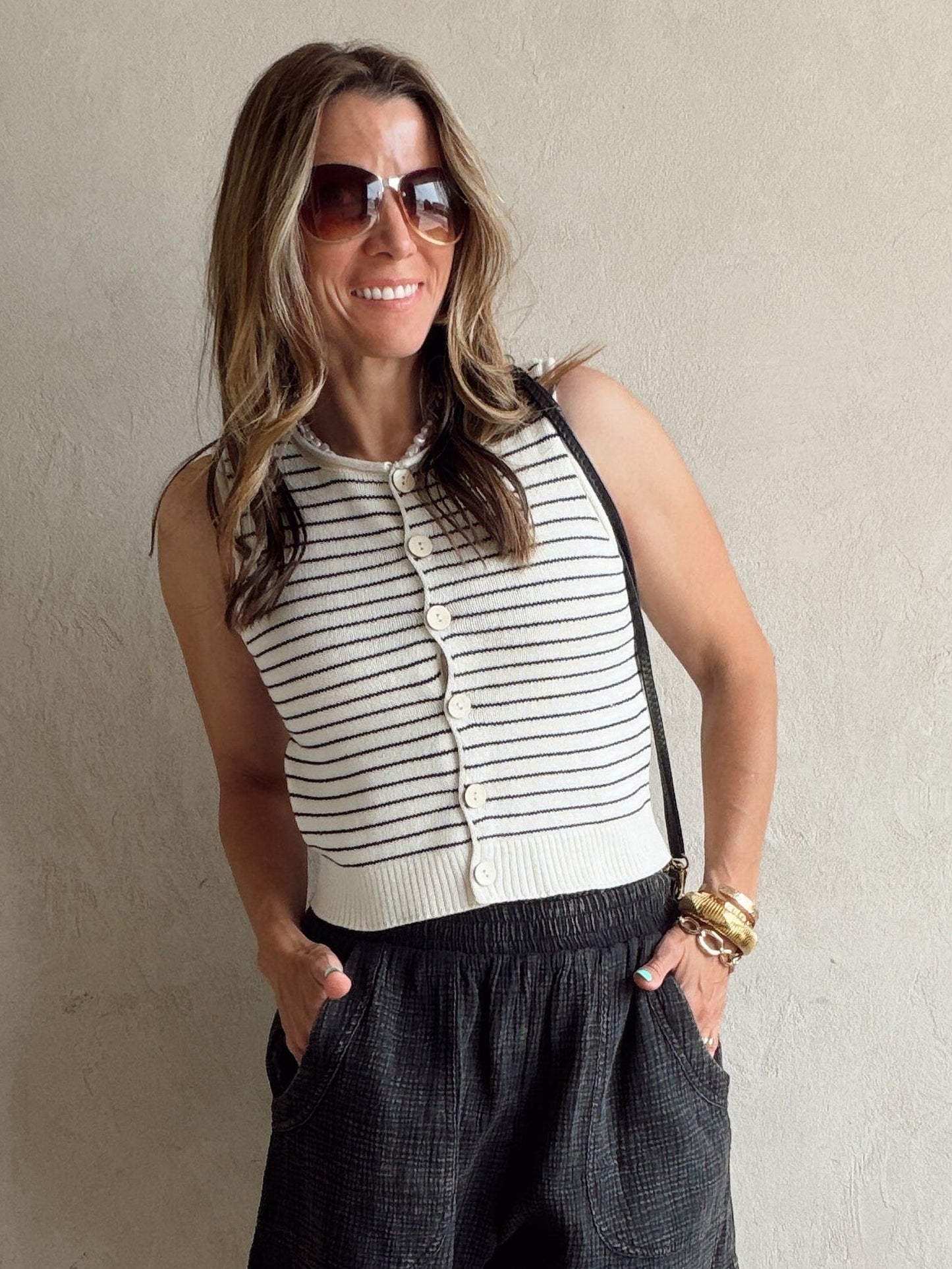 Kiley Striped Tank in Cream & Black