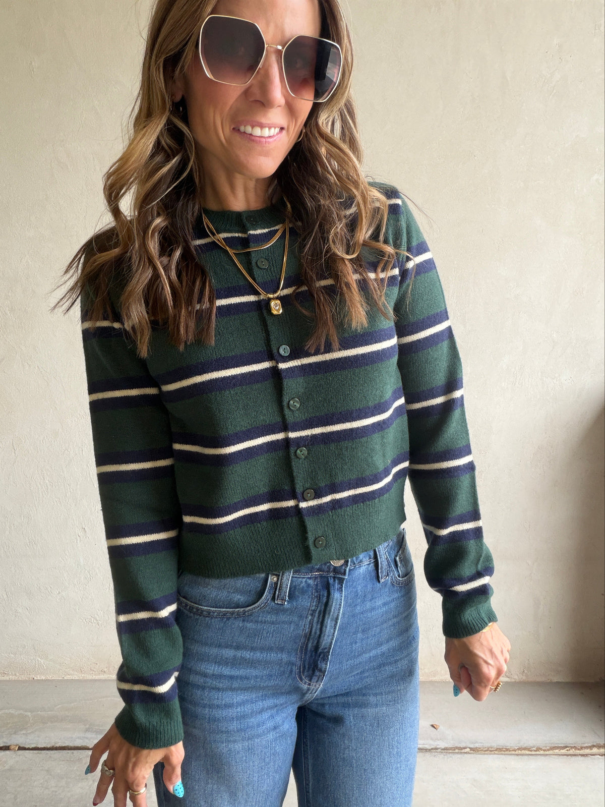 Kimberly Striped Sweater in Hunter Green
