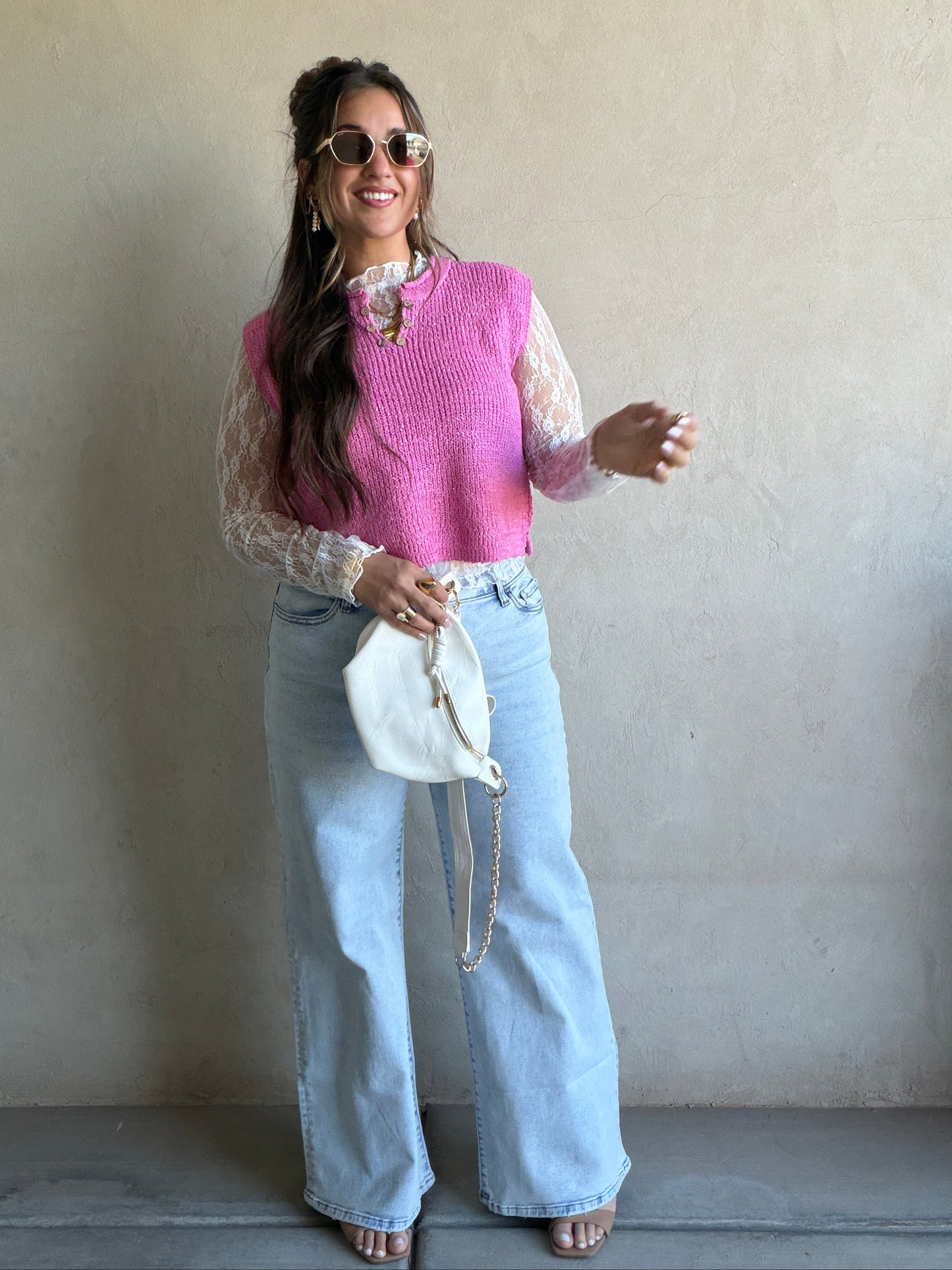 Candace V-Neck Top in Pink