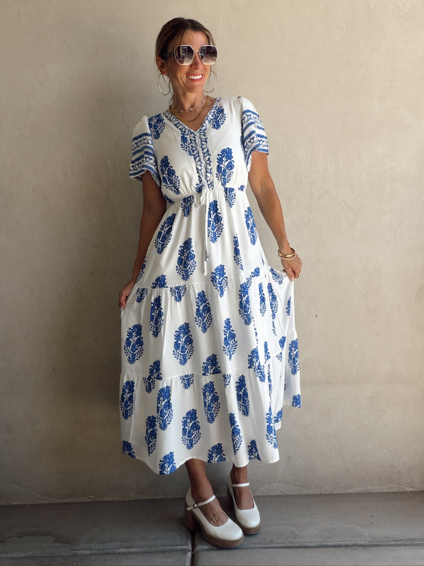 Erin Dress in Royal Blue & White