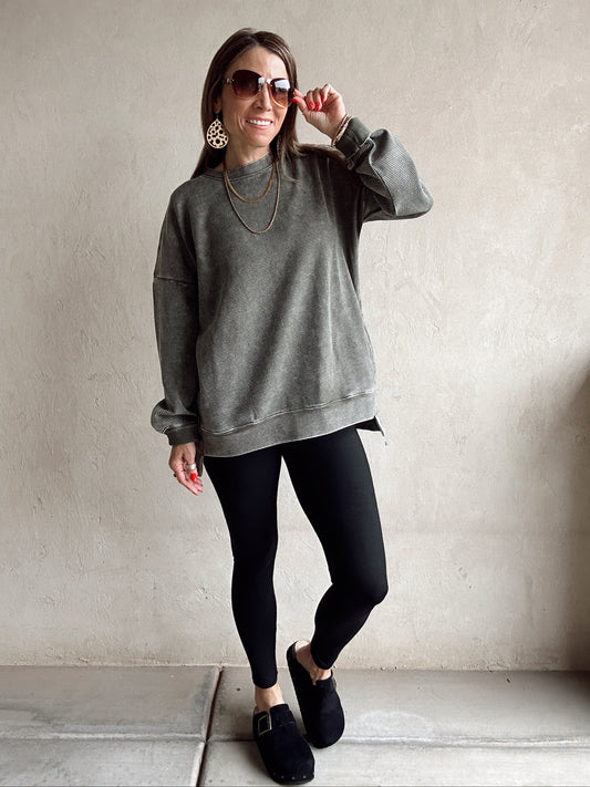 Dallas Double Ribbed Pullover in Army Green